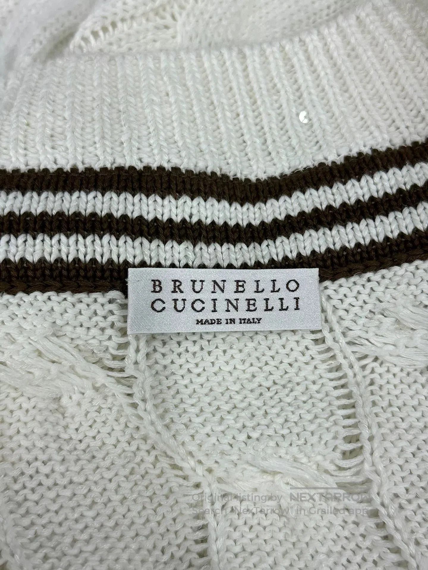 Brunello Cucinelli Brunello Cucinelli White Sequin V-Neck Sweater. Size US L / EU 52-54 / 3 - 5 Thumbnail