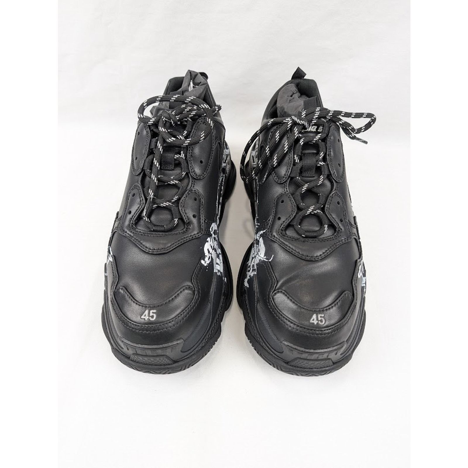 Balenciaga o1rshd1 Q:2 / Leather Triple S Sneakers in Black/White Size US 11 / EU 44 - 14 Thumbnail