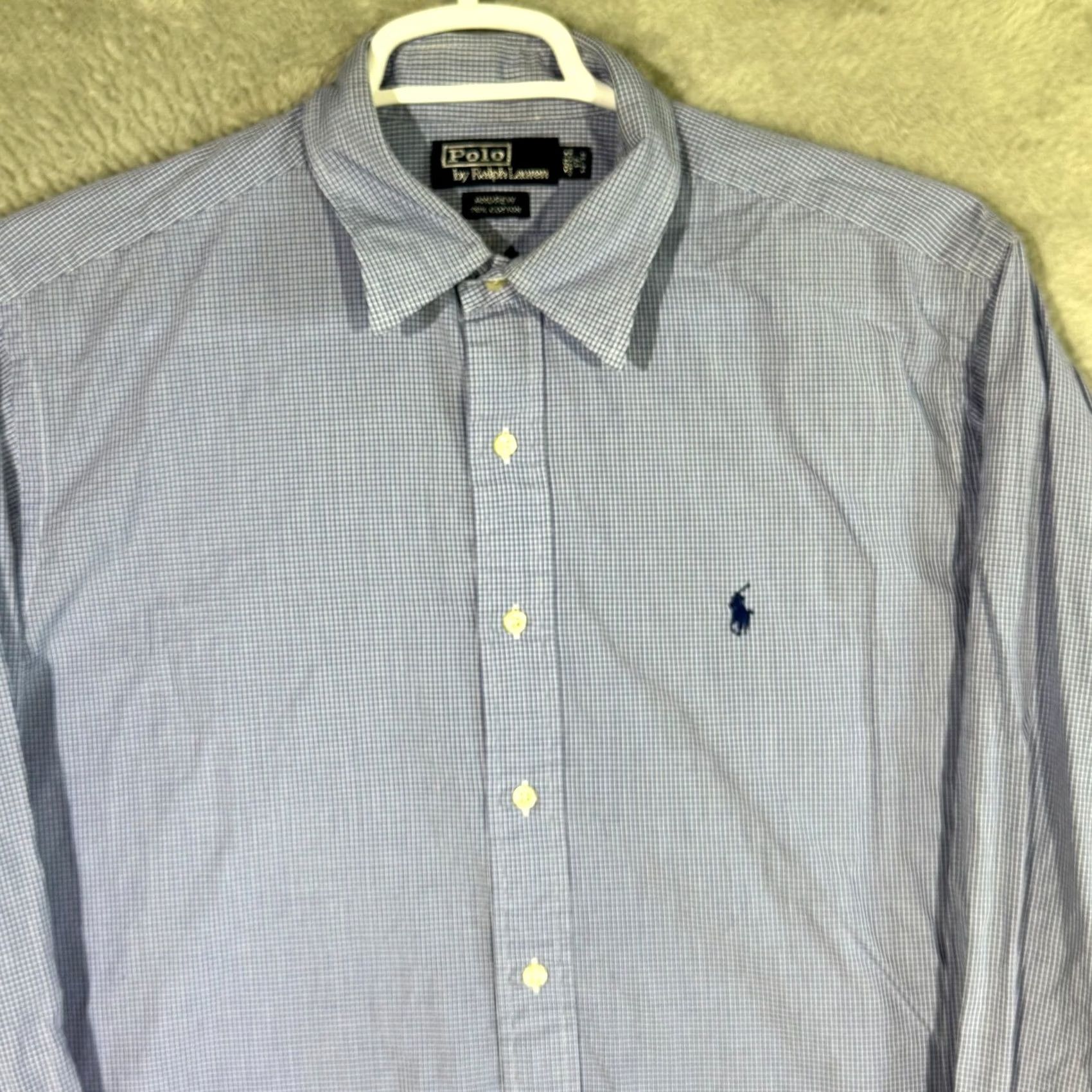 Polo Ralph Lauren Polo Ralph Lauren Andrew Dress Shirt Men’s 17 Blue 100% Cotton Size 46R - 4 Thumbnail