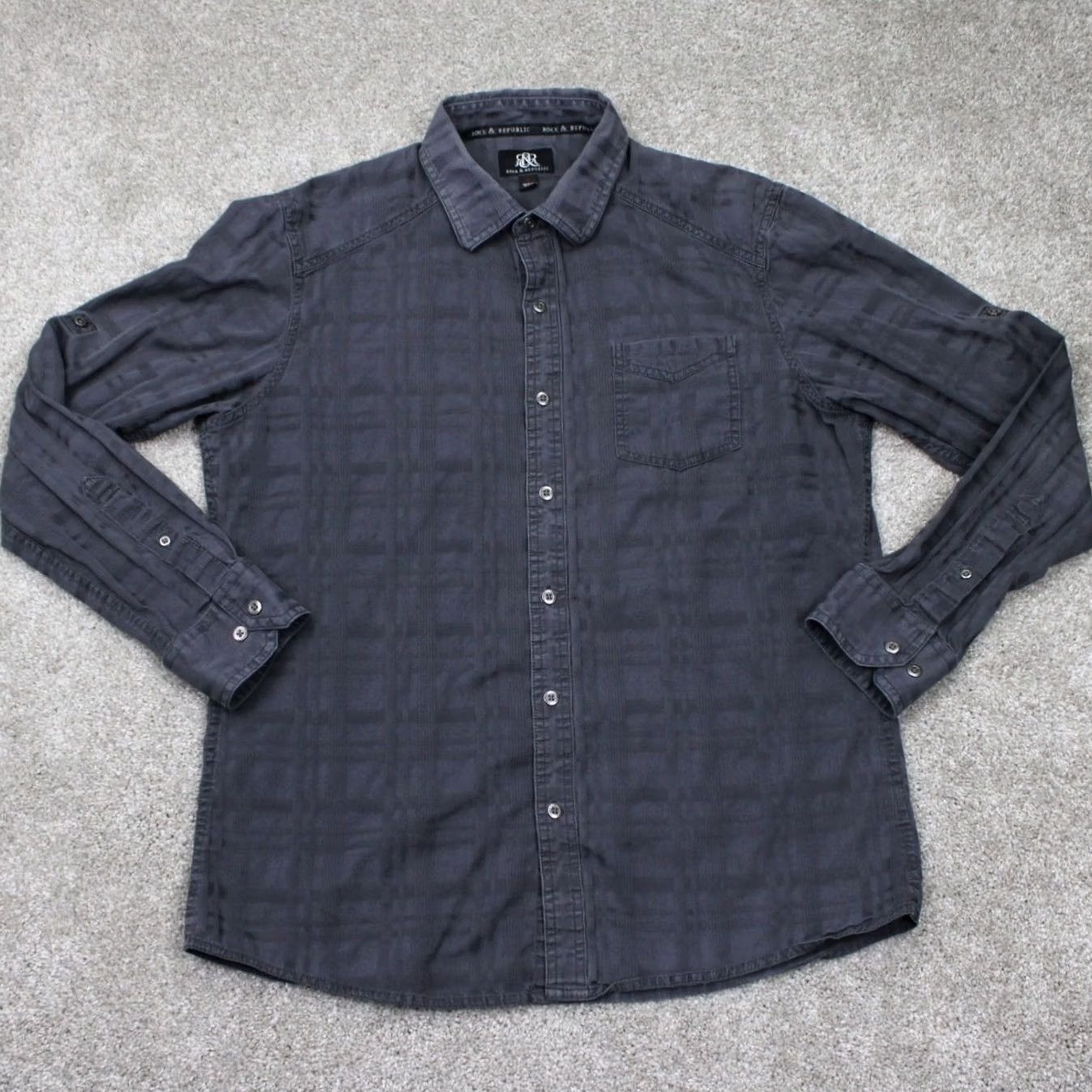 Vintage Rock & Republic Rock & Roll Tab Shirt Mens Large Gray Button Up Long Sleeve Cotton L/S Size US L / EU 52-54 / 3 - 2 Thumbnail