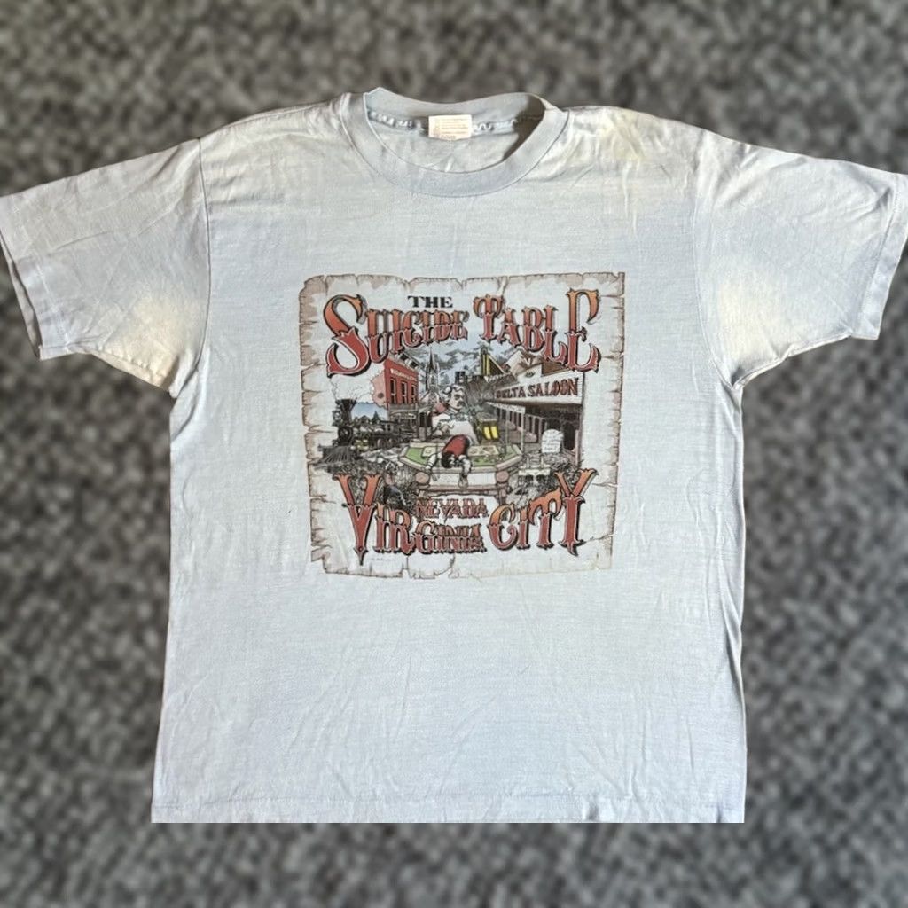 Hanes VINTAGE Delta Saloon The Suicide Table Virginia City Nevada T Shirt Size XL 80s Men Size US XL / EU 56 / 4 - 1 Thumbnail
