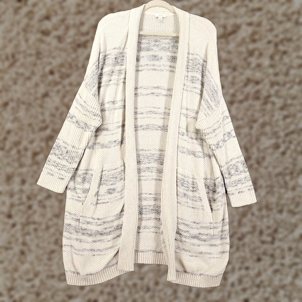 J. Jill J. Jill Cardigan Womens 1X Open Front Sweater Ivory Knit Long Sleeve Bohemian Classic Designer Vintage No Size XL / US 12-14 / IT 48-50 - 1 Thumbnail