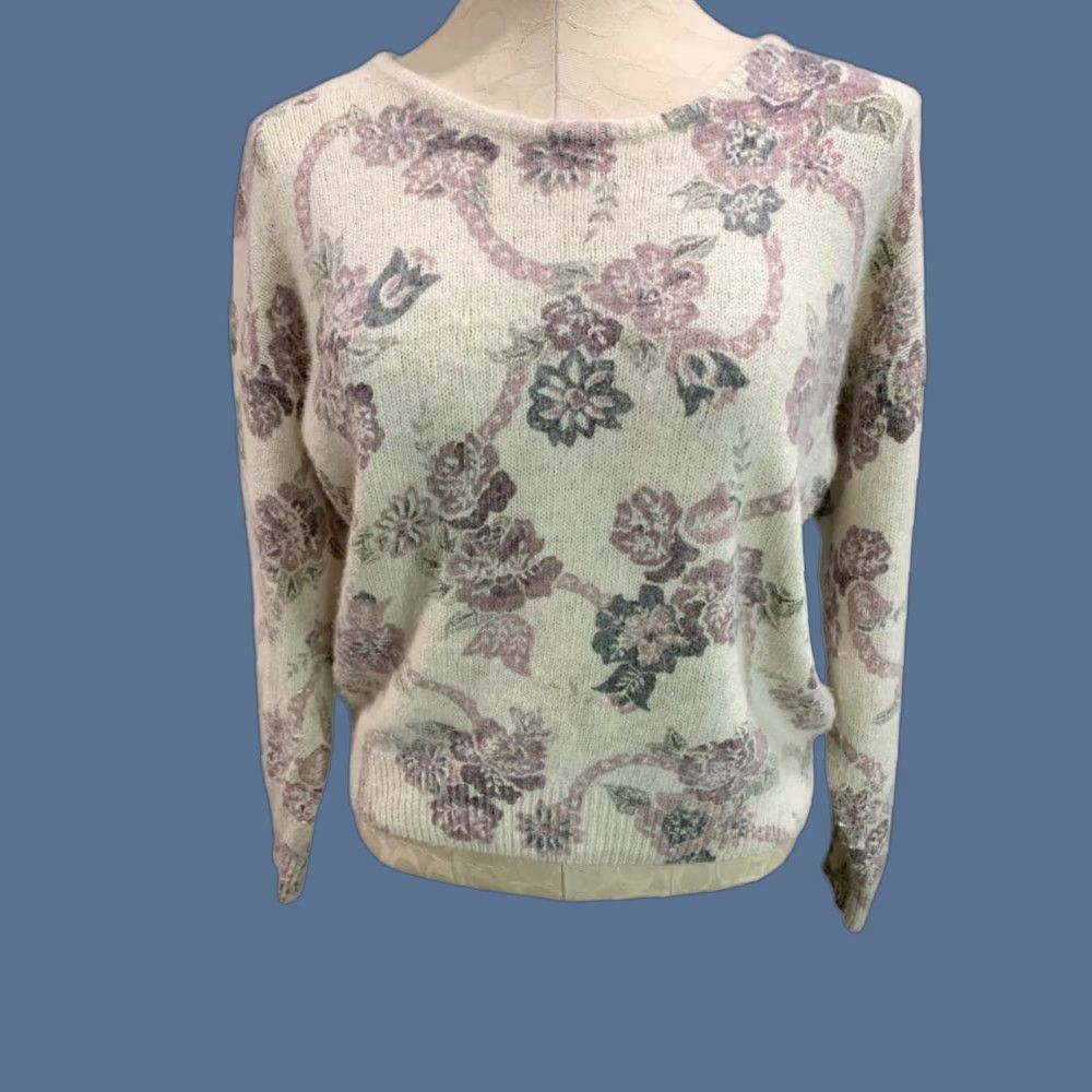 VINTAGE Rachel Max Womens Silk Angora Blend Floral Sweater Shirt