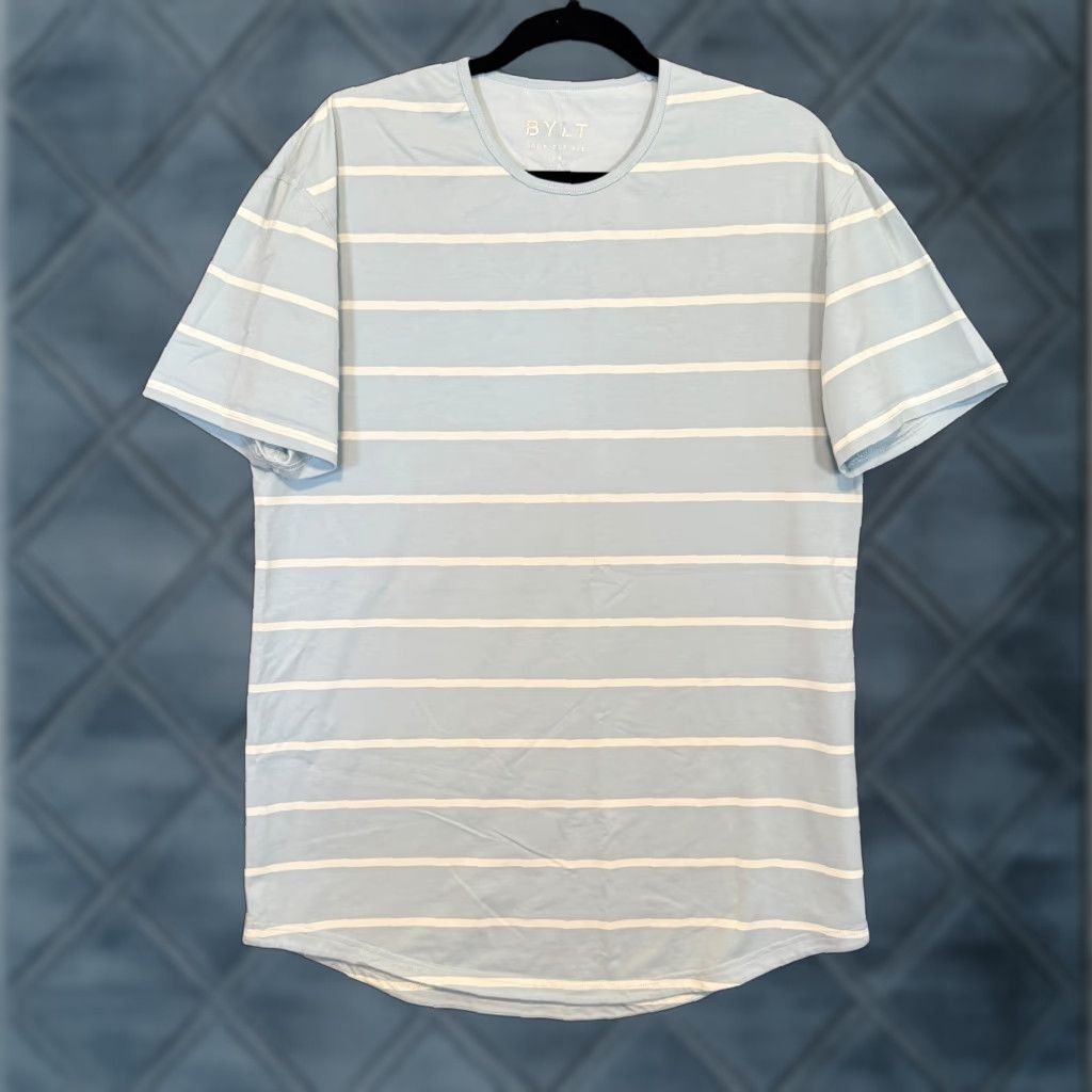 Vintage Bylt Shirt Mens Large Blue Striped Drop Cut Lux Stretch Athleisure Gym Size US L / EU 52-54 / 3 - 1 Thumbnail