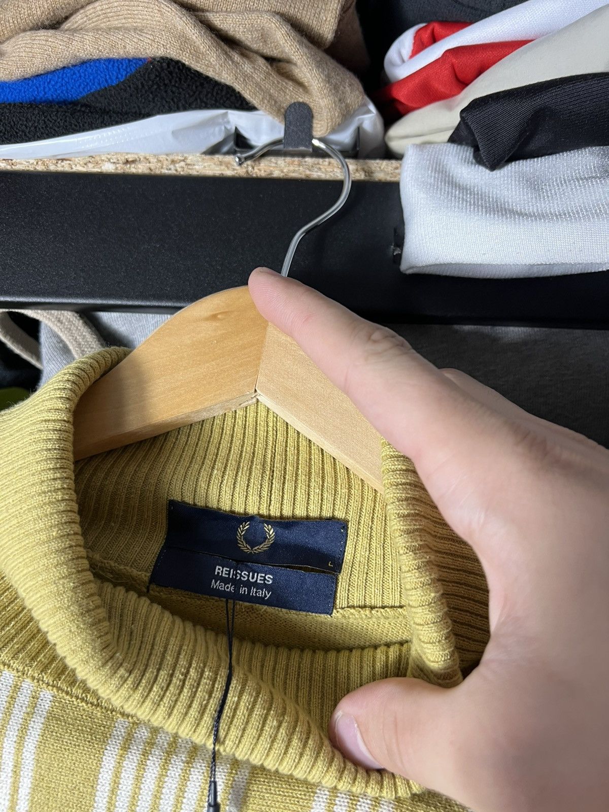 Fred Perry 🟡 Fred Perry Reissues Stripe Roll Neck Sweater 1964 Gold 🧶 Size US L / EU 52-54 / 3 - 11 Thumbnail