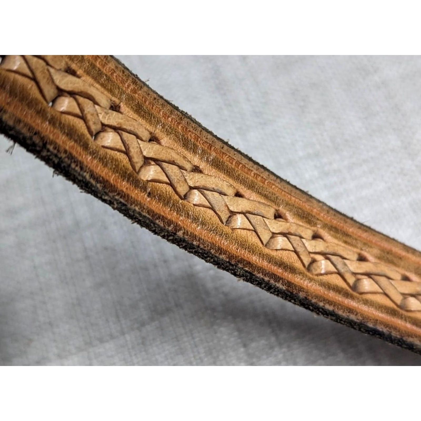 Vintage VINTAGE handcrafted brown leather belt Western Men 40 belt buckle West cowboy 7/8" width Weave Full Grain Cowhide Size 40 - 7 Thumbnail
