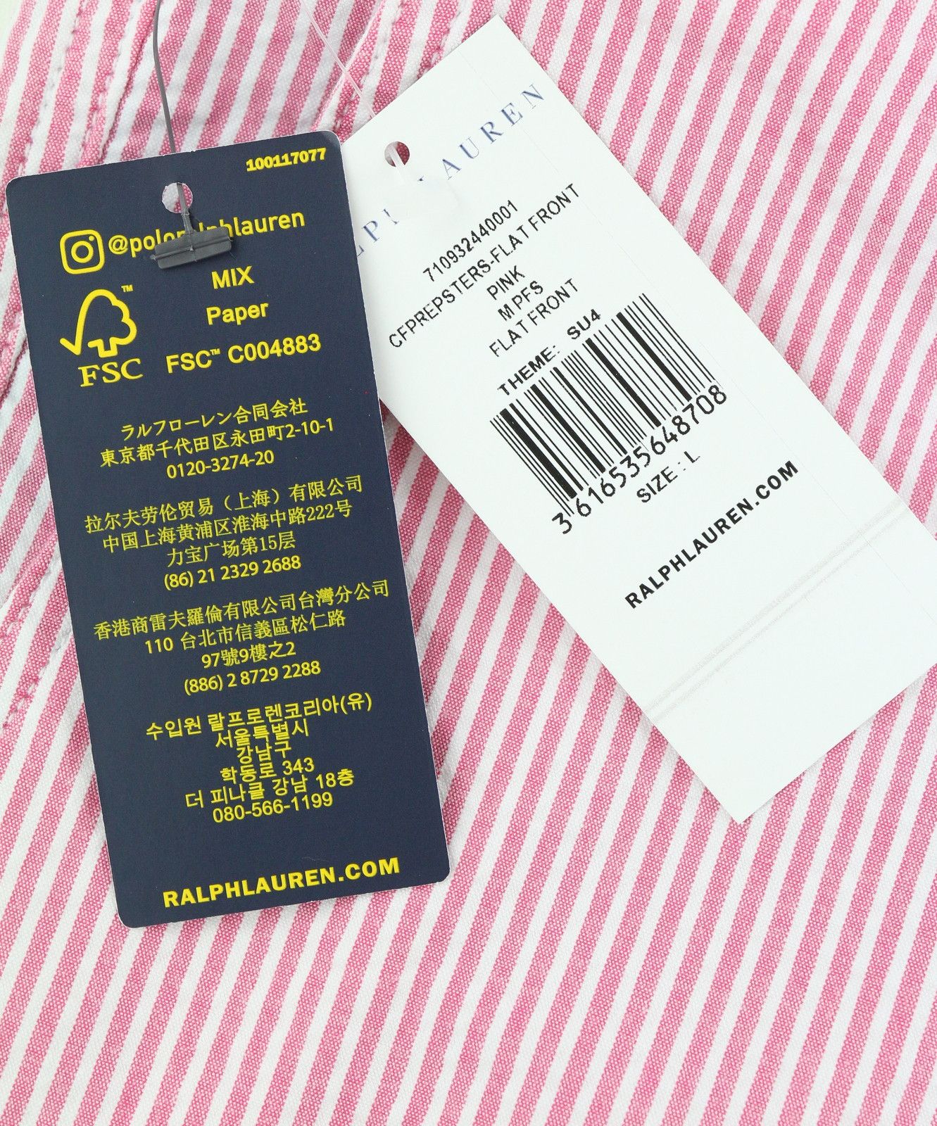 Polo Ralph Lauren STRETCH CLASSIC FIT L Chino Pink Pinstriped Shorts 84586 Size US 34 / EU 50 - 6 Thumbnail