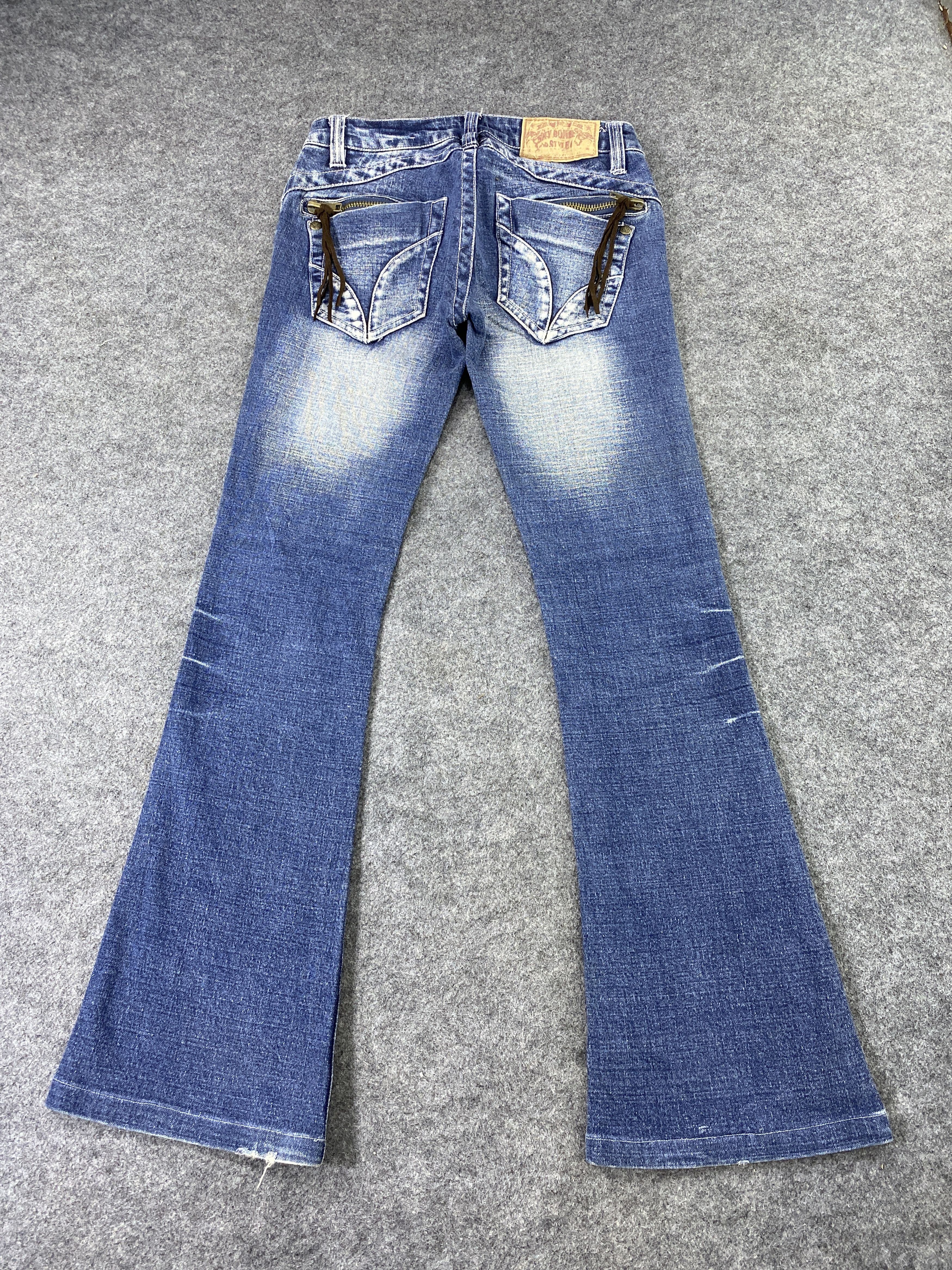 Japanese Brand Skull Button Sky Bomber Blue Wash Flare Jeans - J1061 Size 27" / US 4 / IT 40 - 4 Thumbnail
