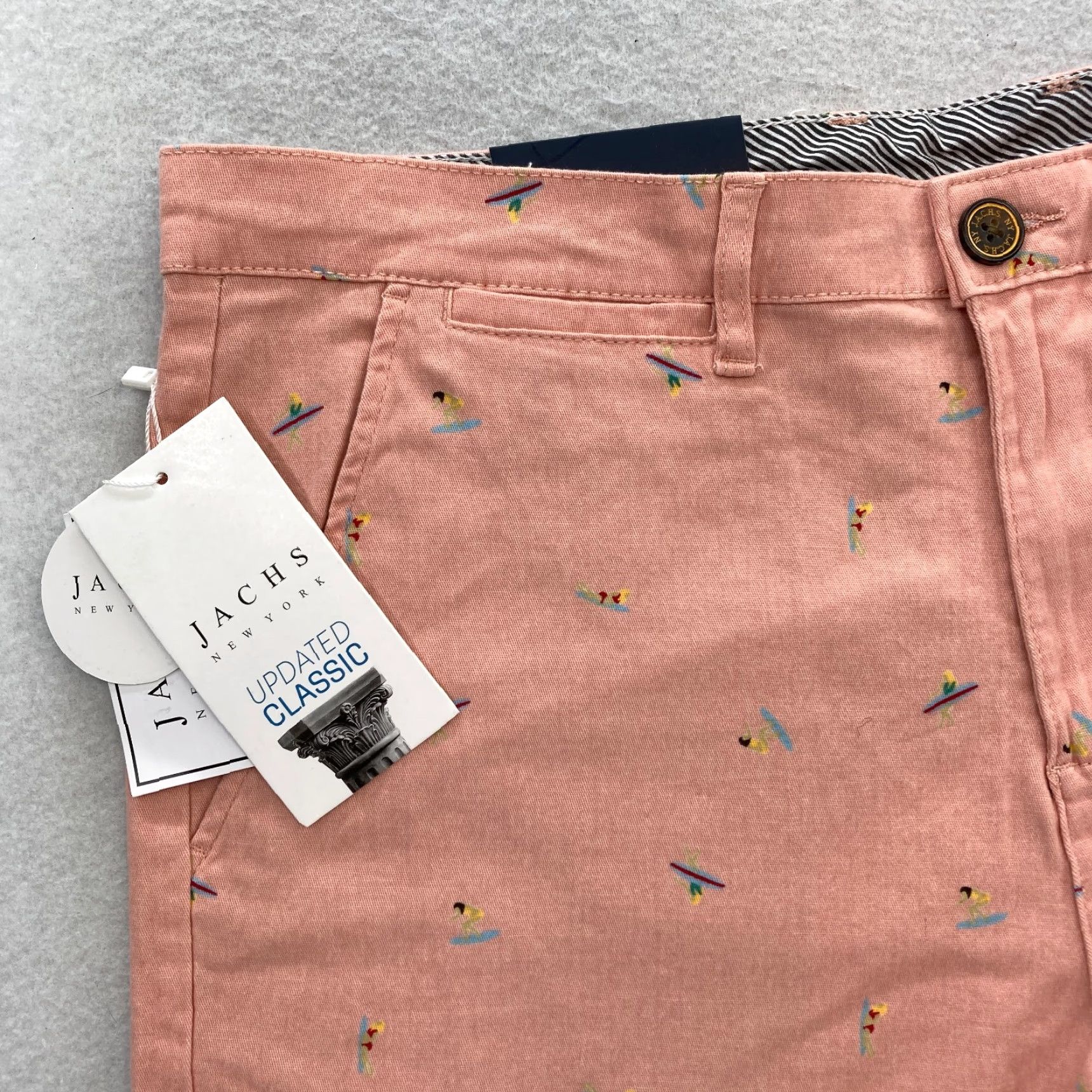 Pinko JACHS New York Bleecker Short Mens 32 Pink Surf All Over Print Stretch Preppy Chino Casual Size US 32 / EU 48 - 2 Thumbnail