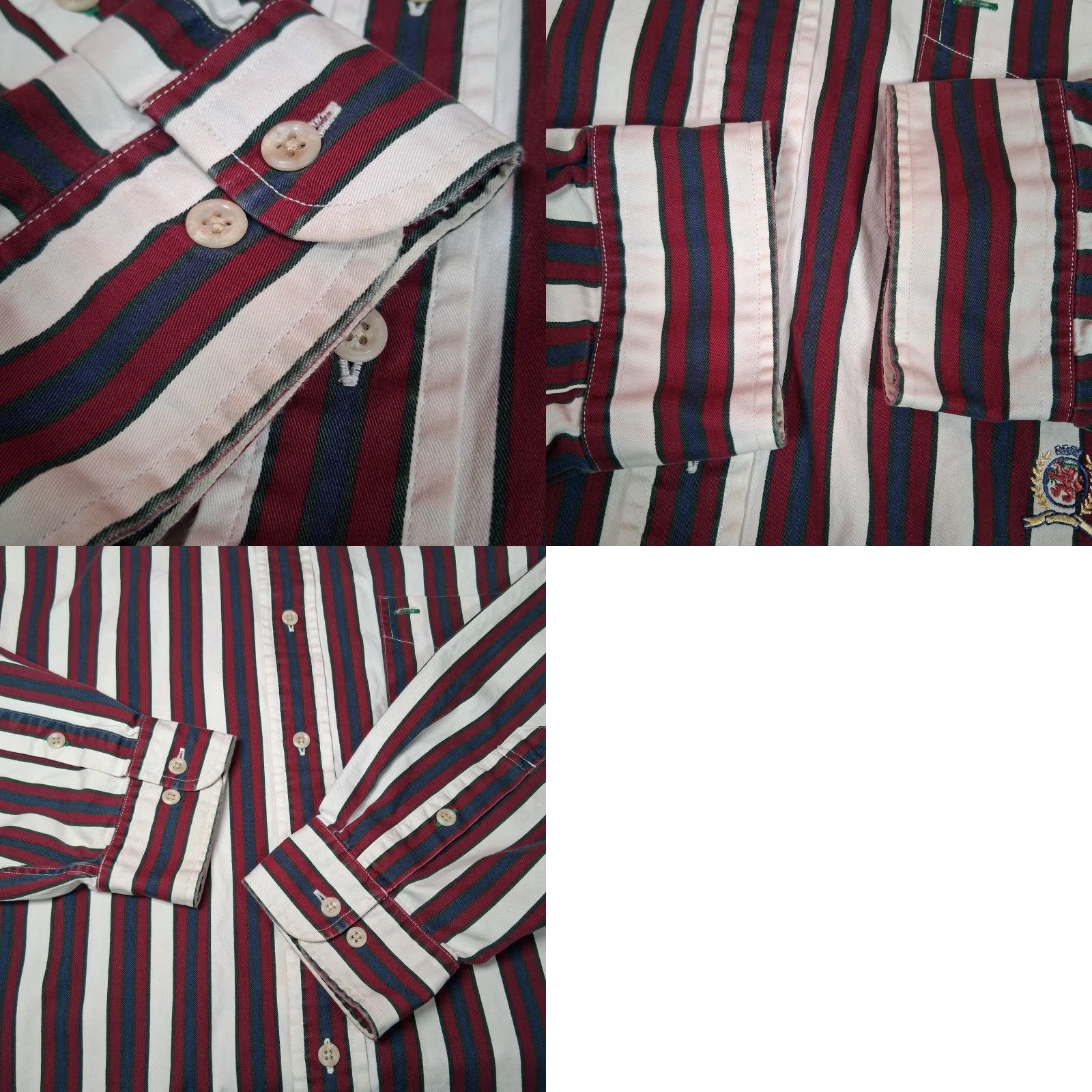 Tommy Hilfiger VINTAGE Tommy Hilfiger Shirt Men L Maroon Navy Stripe Crest Button-Up Collared 1990s Retro Blue Cotton Size US L / EU 52-54 / 3 - 10 Thumbnail
