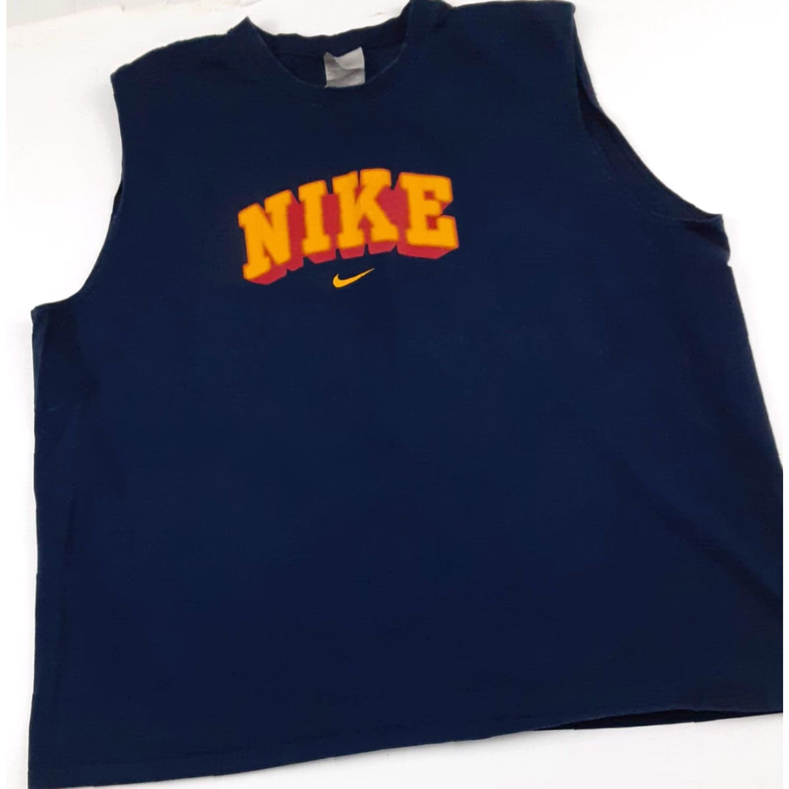 Nike VINTAGE Nike Tank Top 1990s Center Swoosh Navy 2XL Men Sleeveless T-Shirt Blue 90s Sports Mens Size US XXL / EU 58 / 5 - 2 Thumbnail