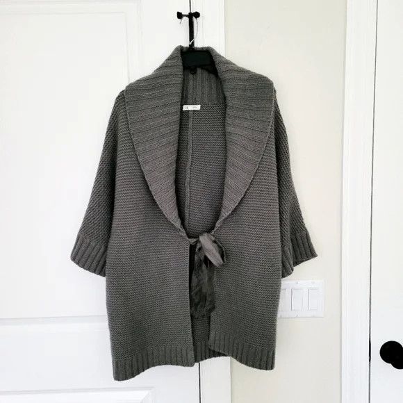 image of Barneys New York x Generra Wool/cashmere Tie-Front 3/4 Sleeve Knit Cardigan NWOT in Grey, Women's (