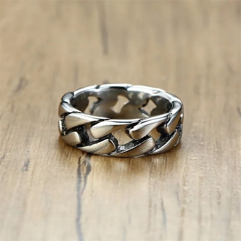Jewelry Hard Curb Link Chain Hollom Ring 7mm Size ONE SIZE - 4 Thumbnail