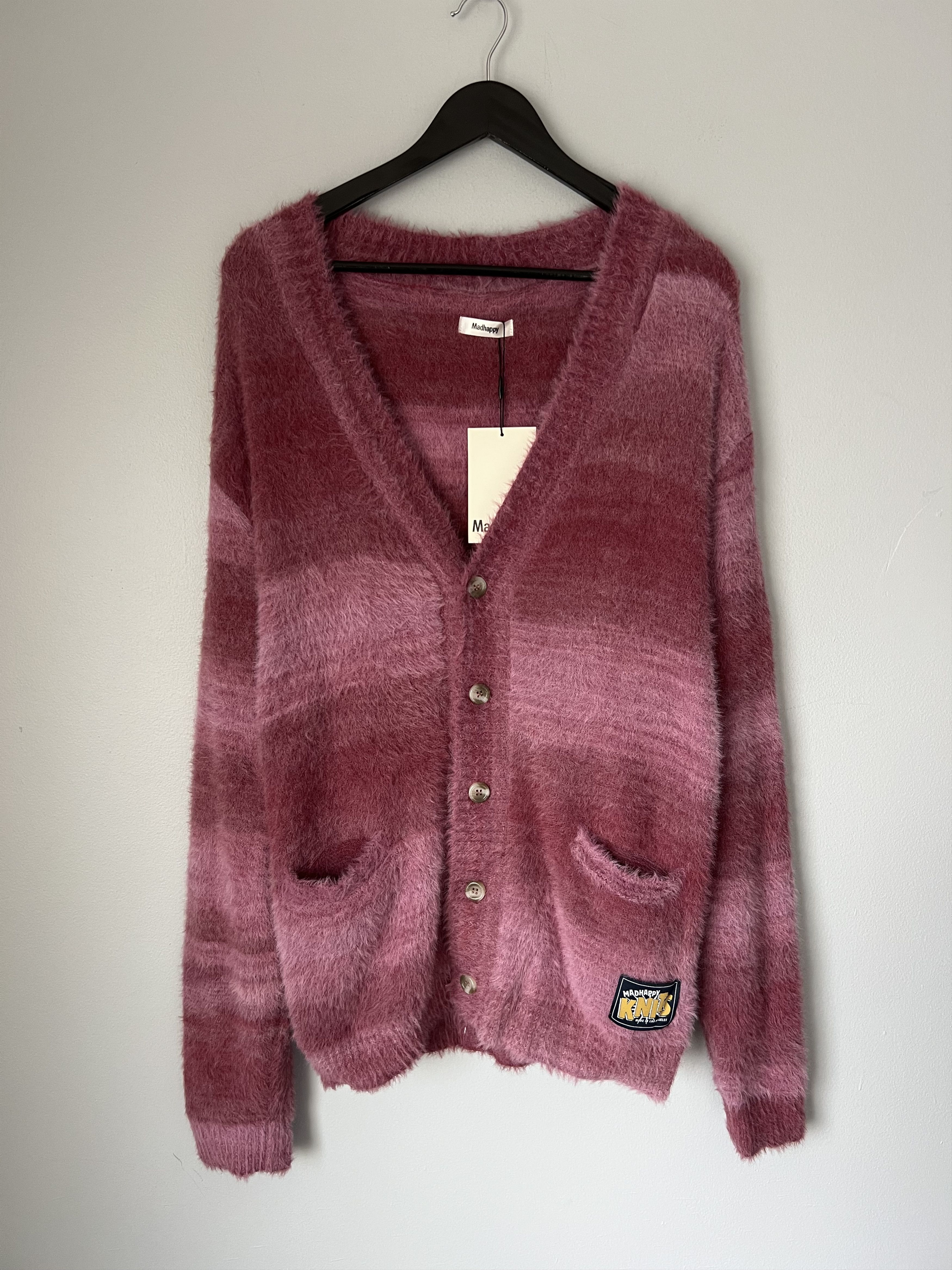 Madhappy Fall Fuzzy Knit Cardigan in Spirit Red