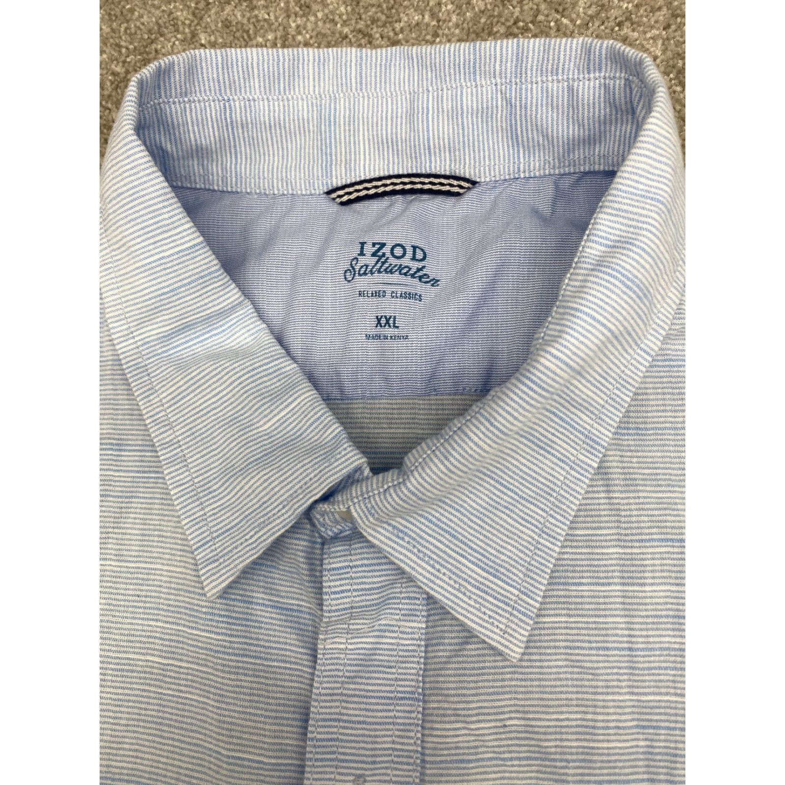 Izod VINTAGE Izod Saltwater Dockside Shirt 2XL Short Sleeve Button Up Blue Striped Men’s Shirt 6599 Size US XXL / EU 58 / 5 - 2 Thumbnail