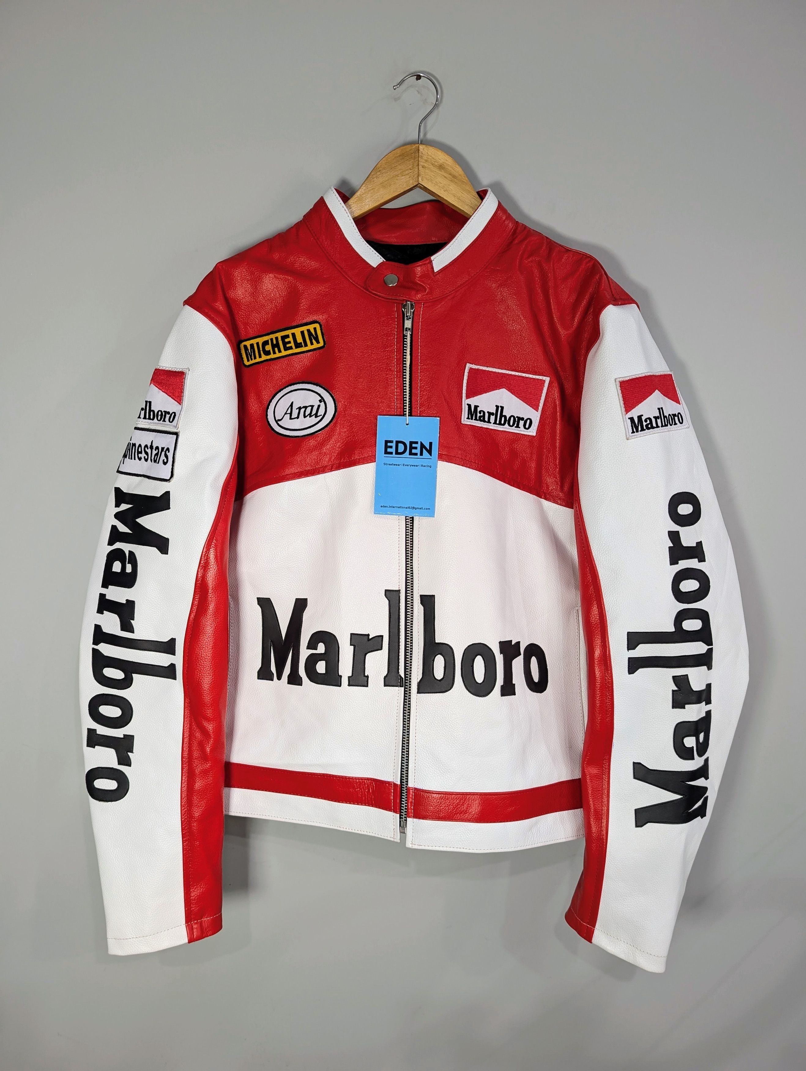 Vintage 🔥Marlboro🔥 Vintage 70s Racing Leather Jacket Rare Size L / US 10 / IT 46 - 1 Thumbnail