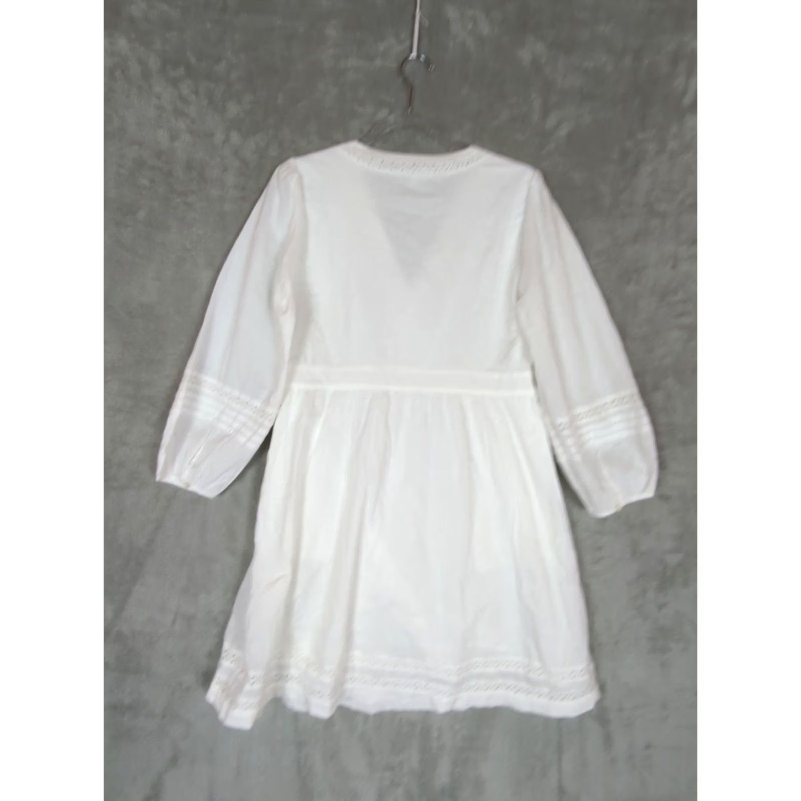 J.Crew J.CREW White Dress XS Long Puff Sleeve Crochet V-Neck A-Line Beach Cottagecore Lightweight 100% Cotton Size XS / US 0-2 / IT 36-38 - 2 Thumbnail