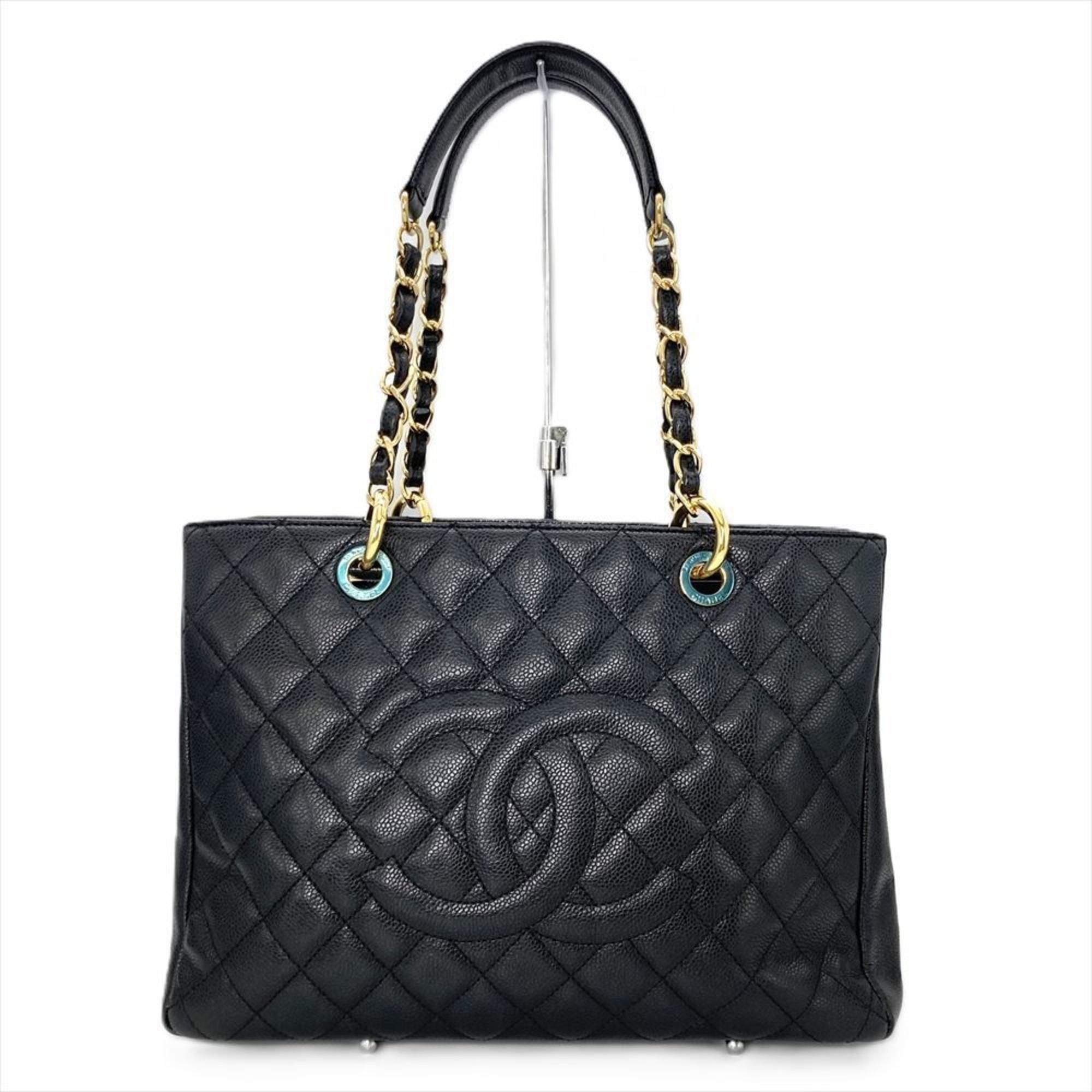Chanel Matelasse Grand Gst Tote Bag Caviar Skin A50995 Black Coco Mark Women's