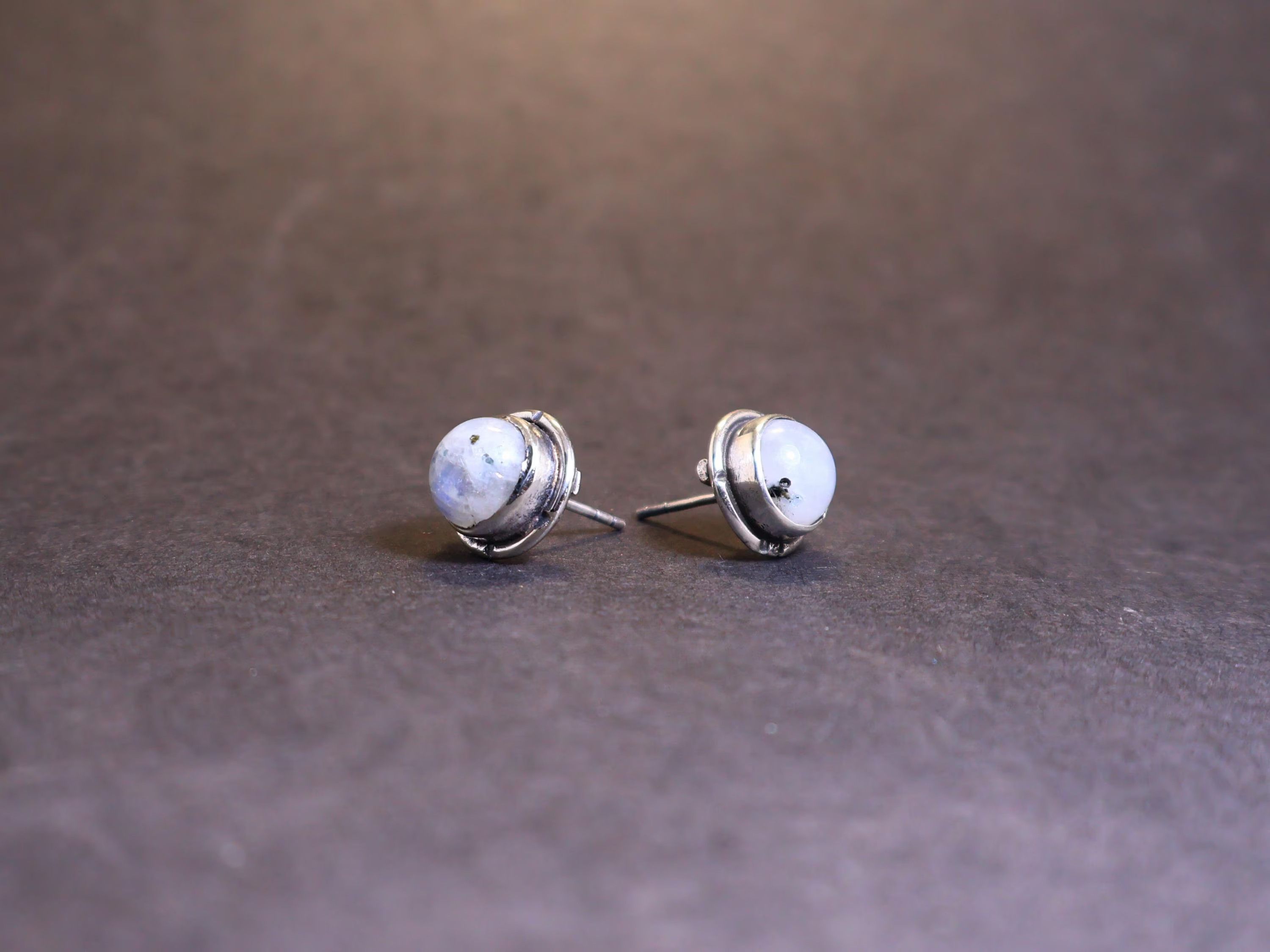 Handmade Moonstone Stud Earrings, Sterling Silver Handmade Earrings, Size ONE SIZE - 4 Thumbnail