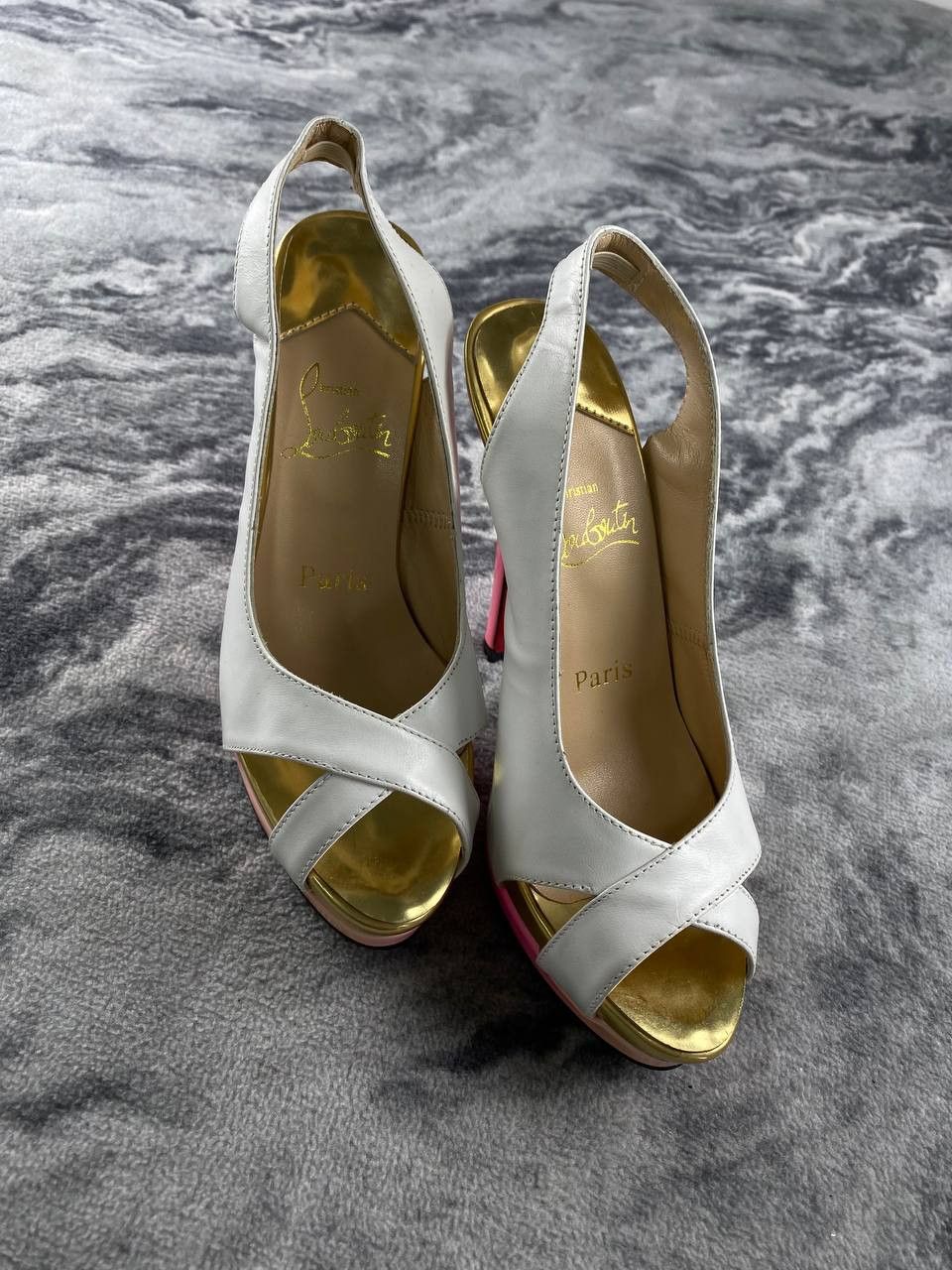 Christian Louboutin Christian Louboutin 140 Nude Leather Slingback Heels Size US 6 / IT 36 - 2 Thumbnail
