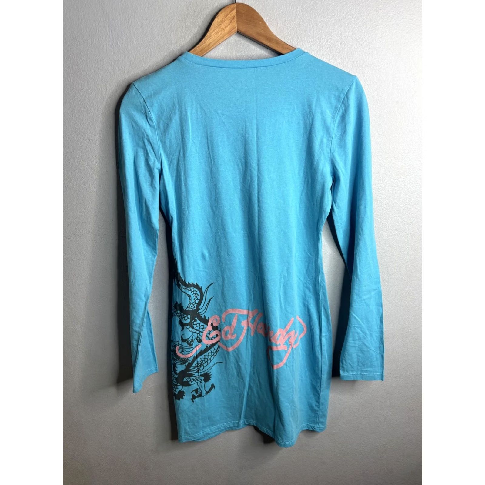 Ed Hardy Ed Hardy T-Shirt Dress Womens M Blue Long Sleeve Tattoo Skull Dragon Size M / US 6-8 / IT 42-44 - 4 Thumbnail