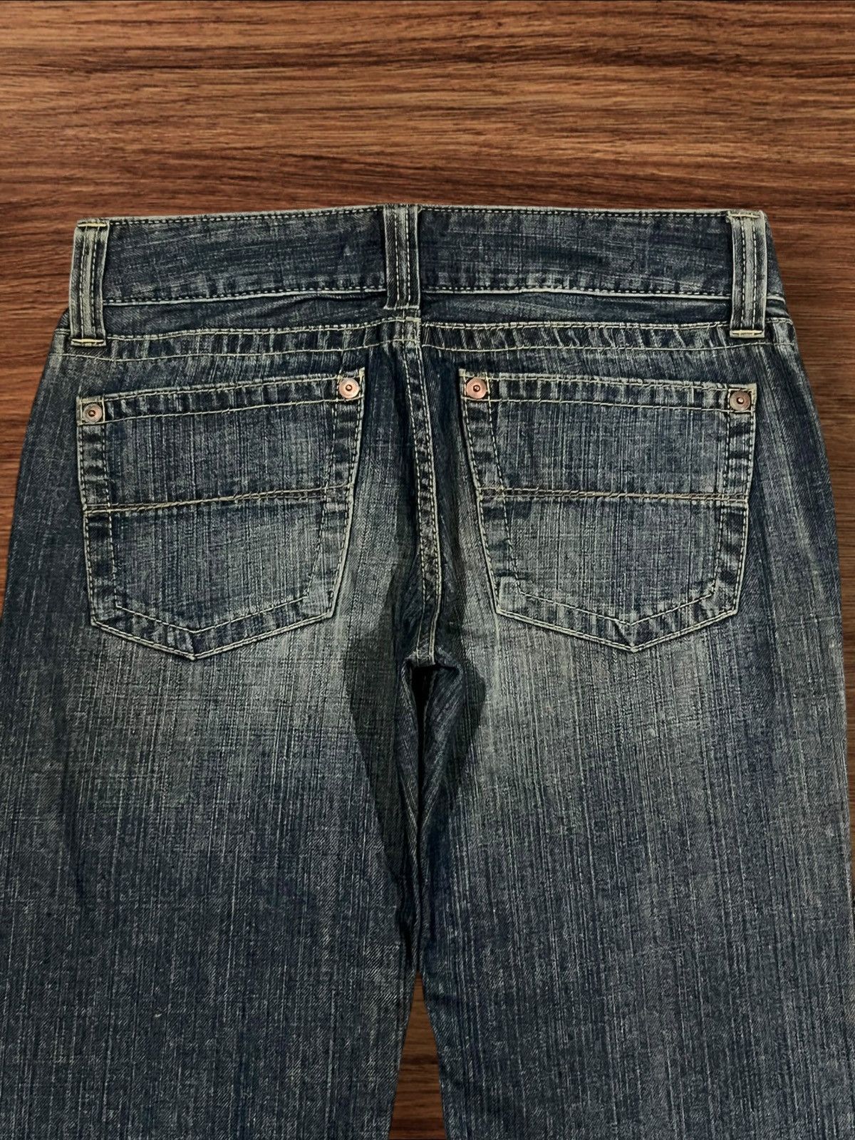 Japanese Brand × Uniqlo Vintage Japanese Brand Uniqlo Blue Faded Frayed Flare Jeans Size 31" - 6 Thumbnail