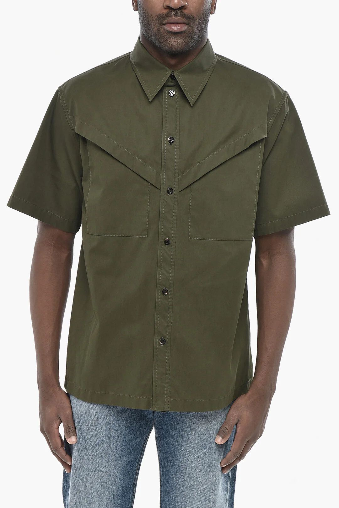 Bottega Veneta og1mm0426 Cotton Short-Sleeve Shirt in Green Size US S / EU 44-46 / 1 - 1 Thumbnail
