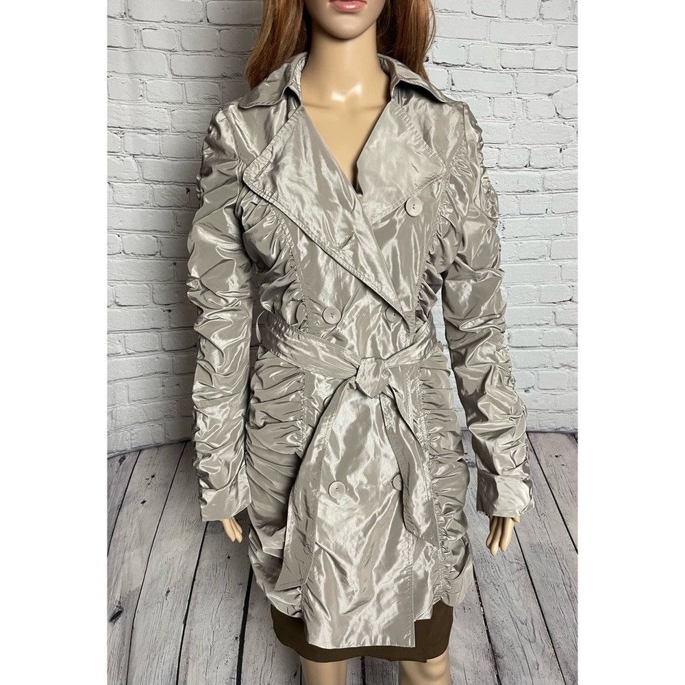 Other Lucy Paris Silver Ruched Rain Trench Coat With Belt Size Eu Size S / US 4 / IT 40 - 4 Thumbnail