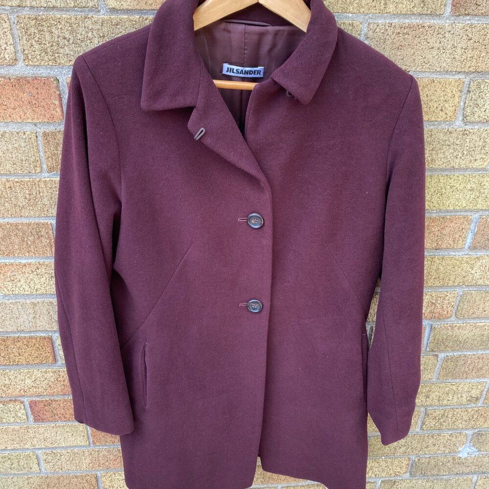 Jil Sander × Vintage Vintage 90s Jil Sander Bordeaux Coat Cashemere Wool Blend J Size S / US 4 / IT 40 - 3 Thumbnail