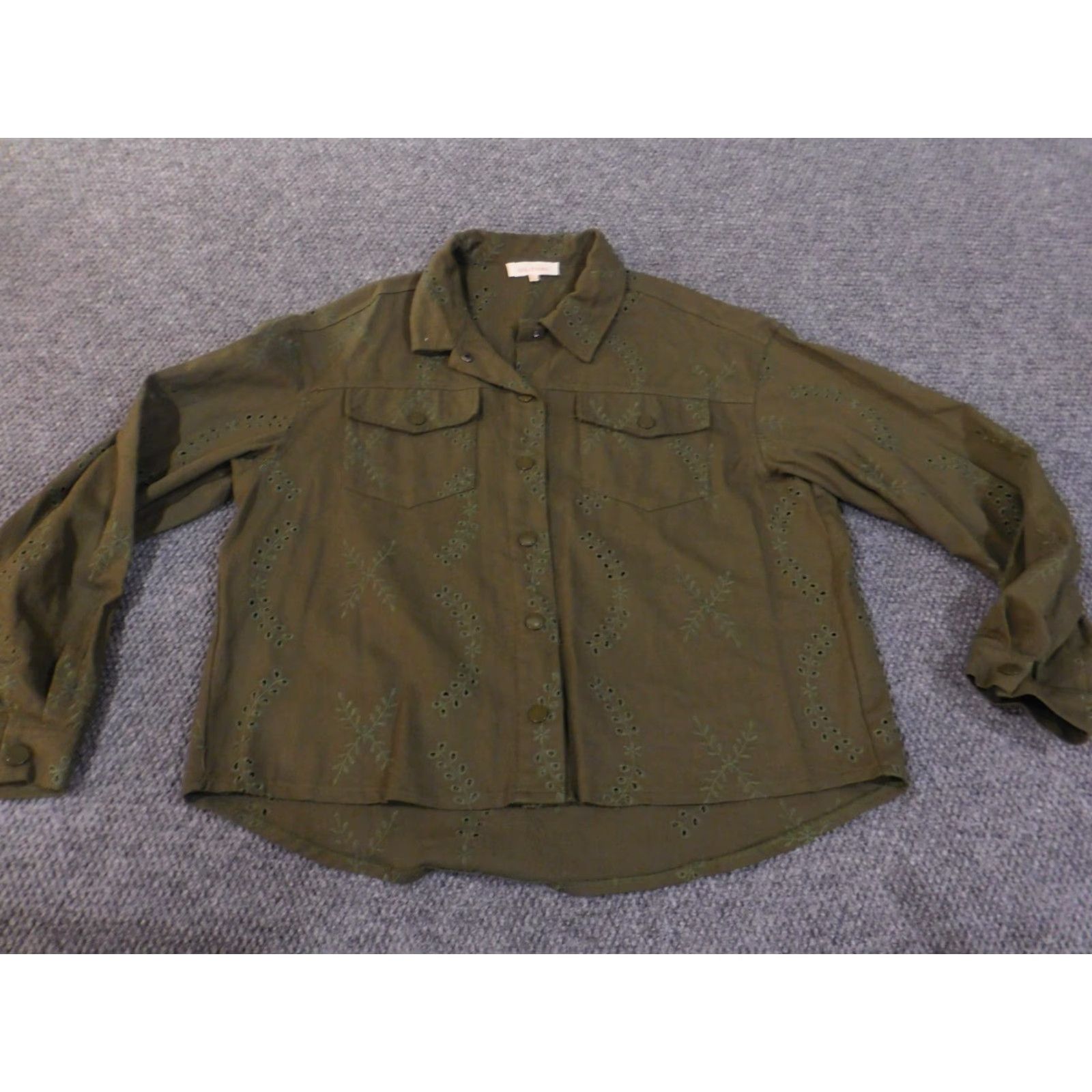 Vintage Anthology Solitare Top XL Womens Green Floral Embroidered Denim Jacket Size XL / US 12-14 / IT 48-50 - 3 Thumbnail