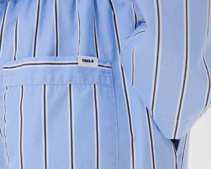 Tekla o1mle0525 Unisex Poplin Pyjamas Pants Bassett Stripes Blue Size 22" - 4 Thumbnail