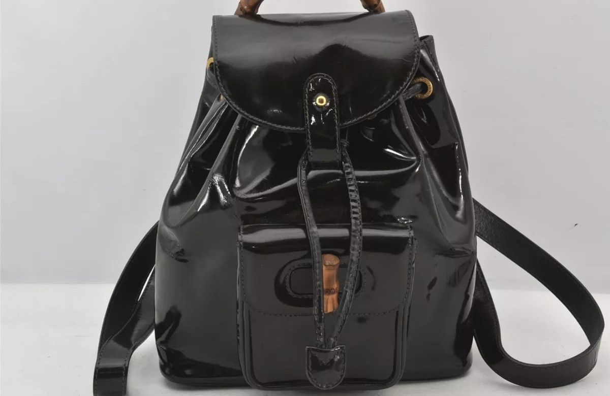 Gucci GUCCI Vintage Bamboo Drawstring Backpack Enamel Brown Size ONE SIZE - 2 Thumbnail