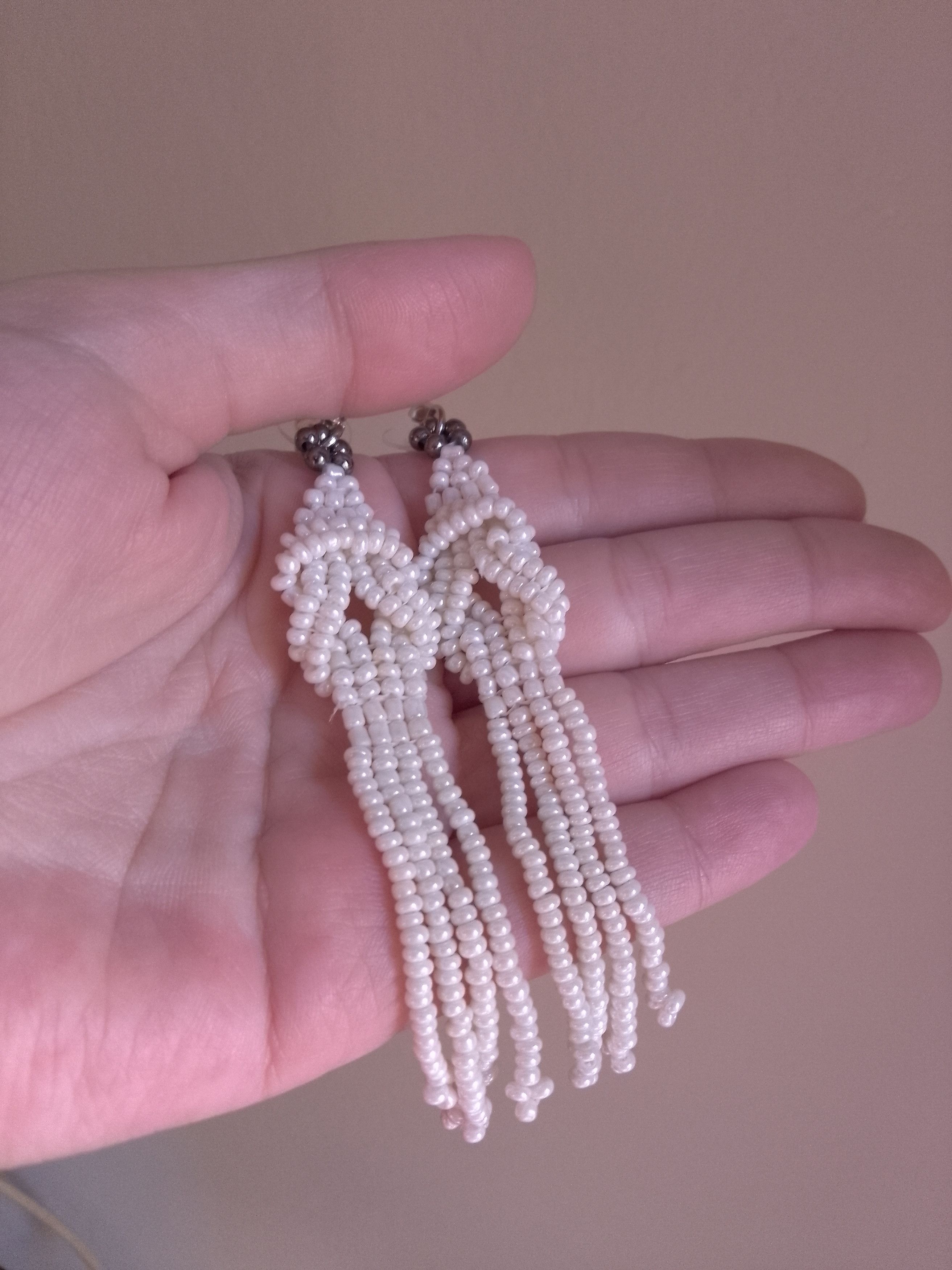 Handmade Earrings Long Ivory Bangs Glass Knotted Elegant Size ONE SIZE - 5 Thumbnail