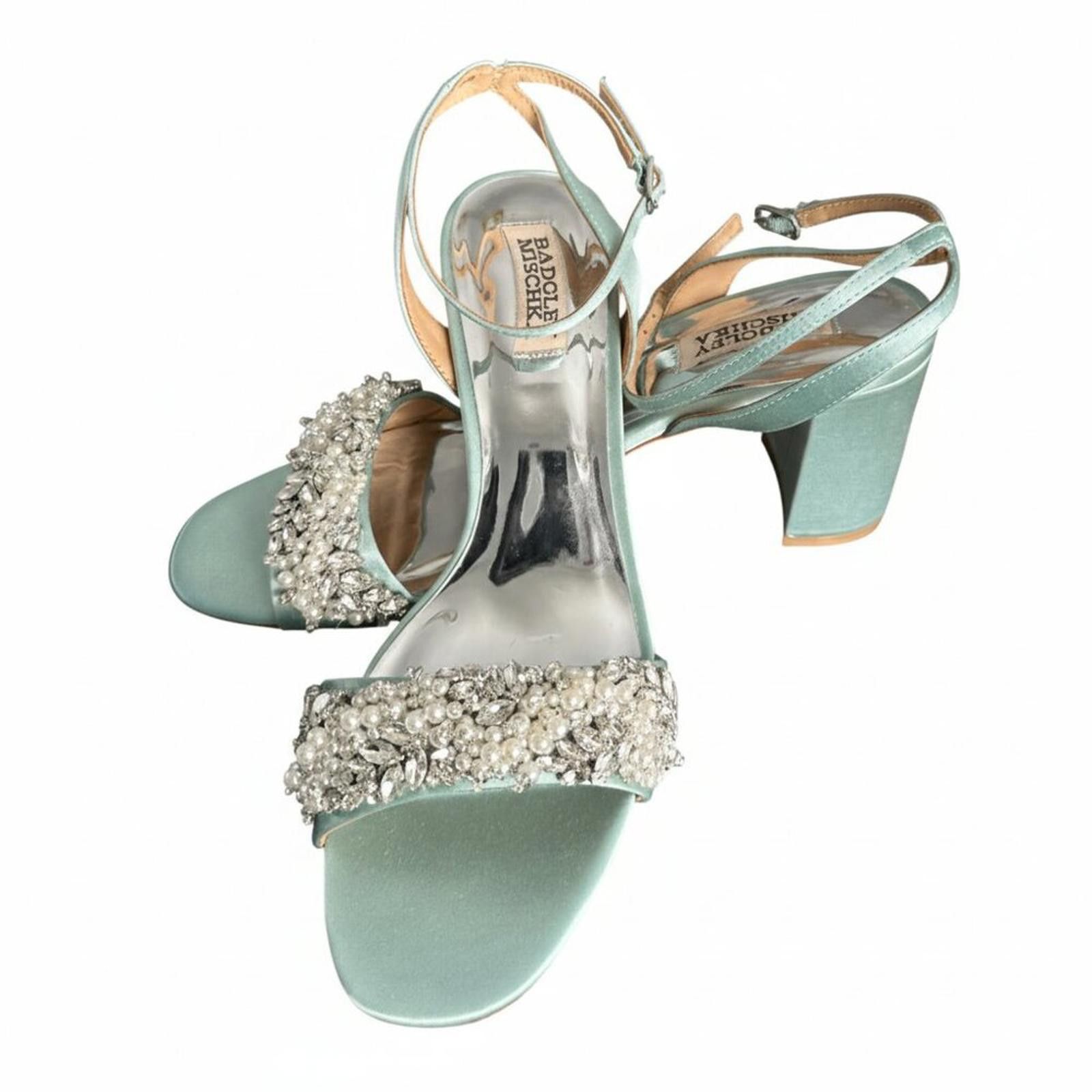Other New Badgley Mischka Clara Teal Pearl Block Heel Sandals 8.5 Size US 8.5 / IT 38.5 - 3 Thumbnail