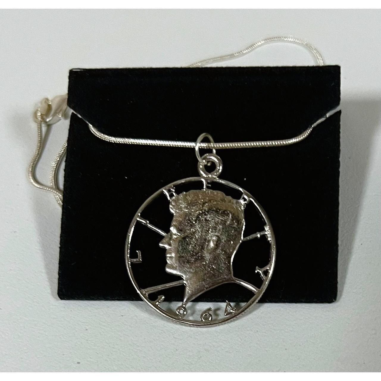Silver JFK 1964 Half Dollar Carved Coin Necklace Jewelry 🪙