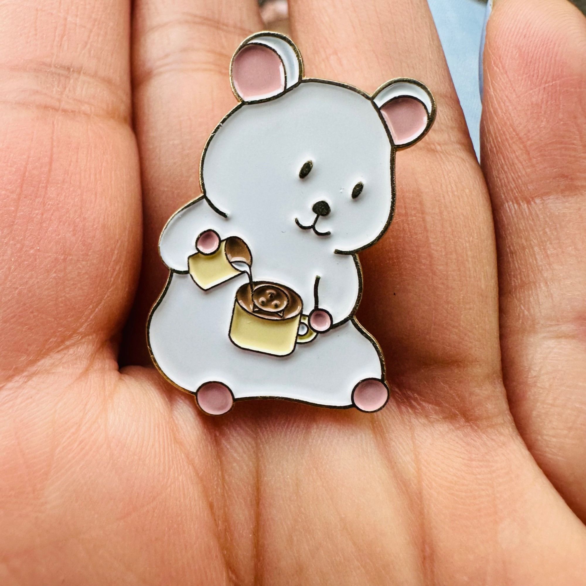 Other ☀️Enamel Pins Brooches Cartoon White Bear Drinking Coffe Bad Size ONE SIZE - 4 Thumbnail