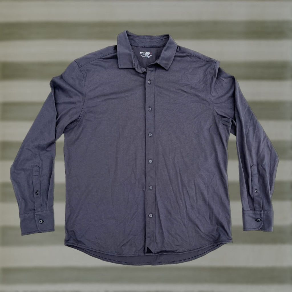 UNTUCKit UNTUCKit Luxe Tee BD Shirt Slim Fit Gray XL UNTUCKit Men Button-Up Shirt Gray Cotton Jersey Long Sleeve Size US XL / EU 56 / 4 - 1 Thumbnail
