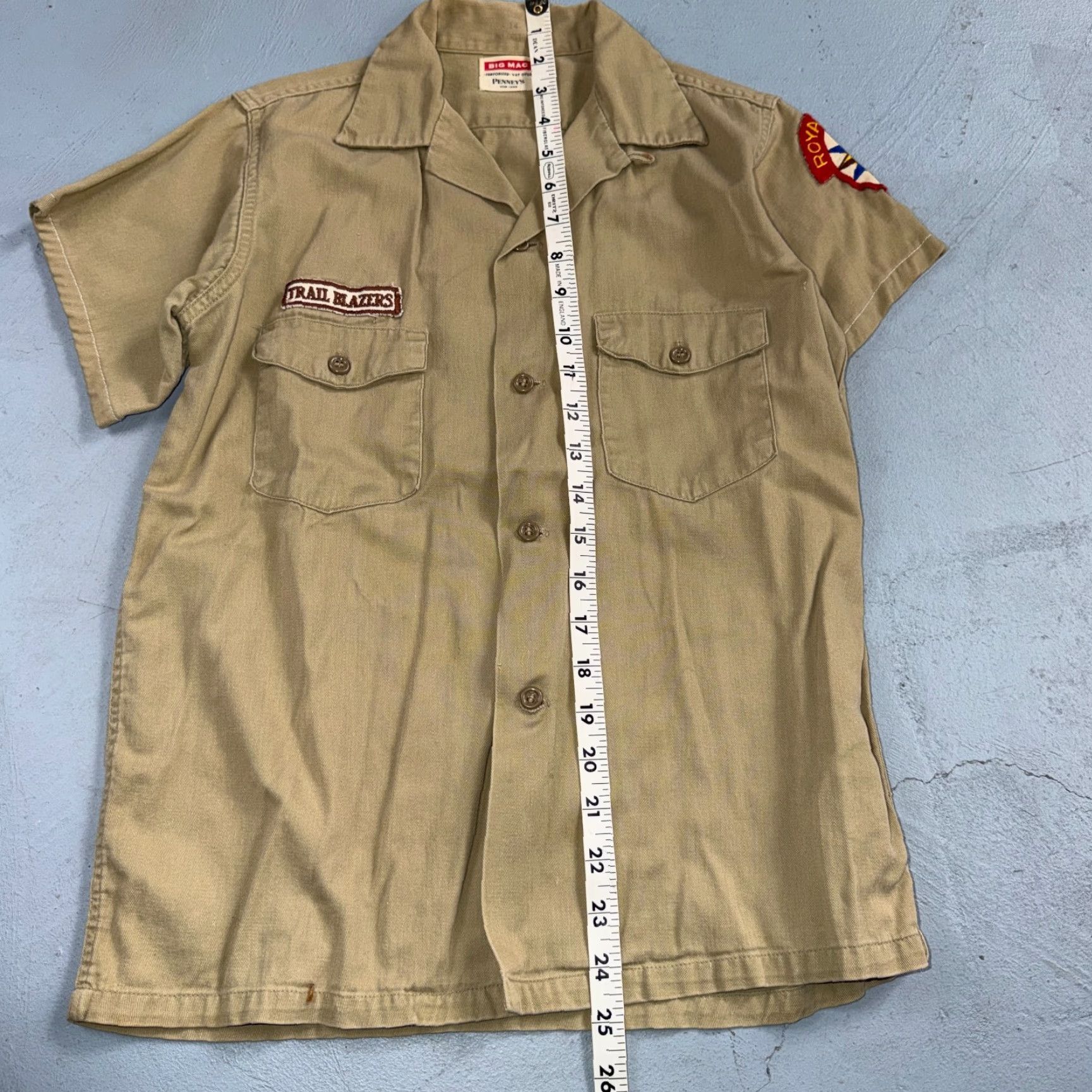 Vintage VINTAGE Big Mac Work Shirt Mens 50s 60s Cotton Tan Long Sleeve 1950s Patch Loop Collar Royal Rangers Size US XS / EU 42 / 0 - 2 Thumbnail