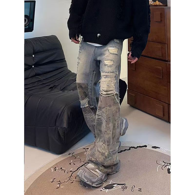 Japanese Brand × Jean Vintage camouflage patchwork washed baggy jeans Size US 32 / EU 48 - 3 Thumbnail