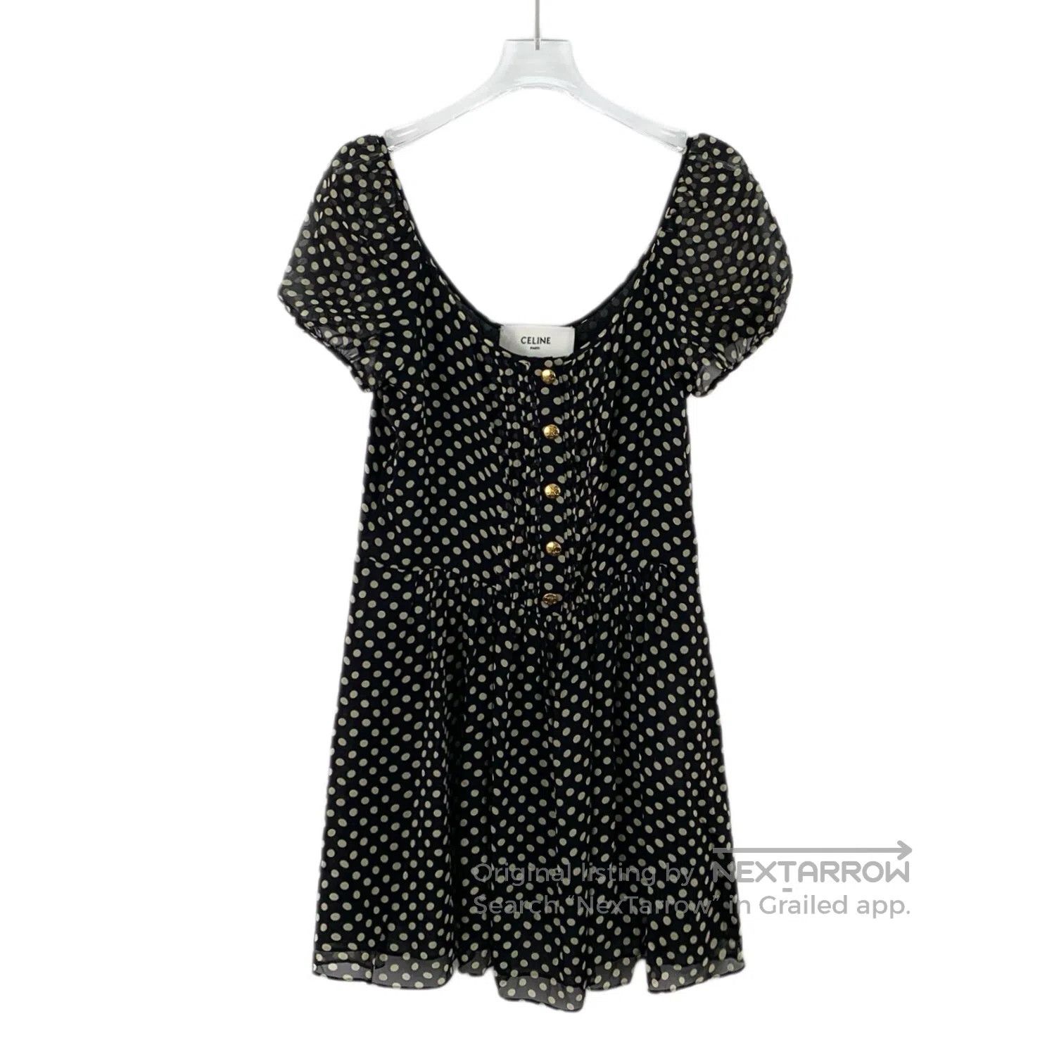 Celine CELINE Black Polka Dot Silk Crewneck Single-breasted Short Size XS / US 0-2 / IT 36-38 - 1 Thumbnail