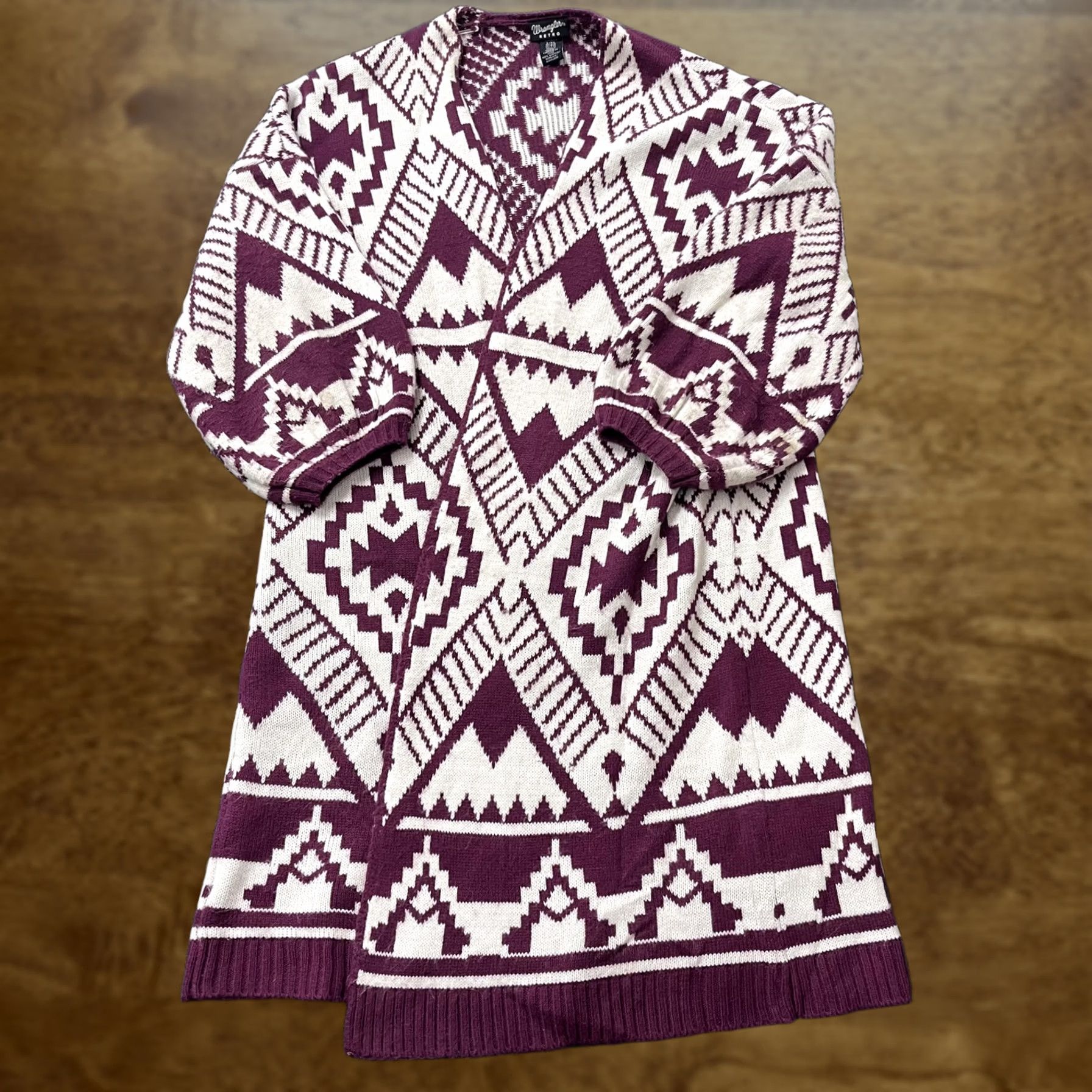 Wrangler Wrangler Retro Cardigan Sweater Womens L/XL Red Aztec Open 3/4 Sleeve Geometric Size L / US 10 / IT 46 - 1 Thumbnail