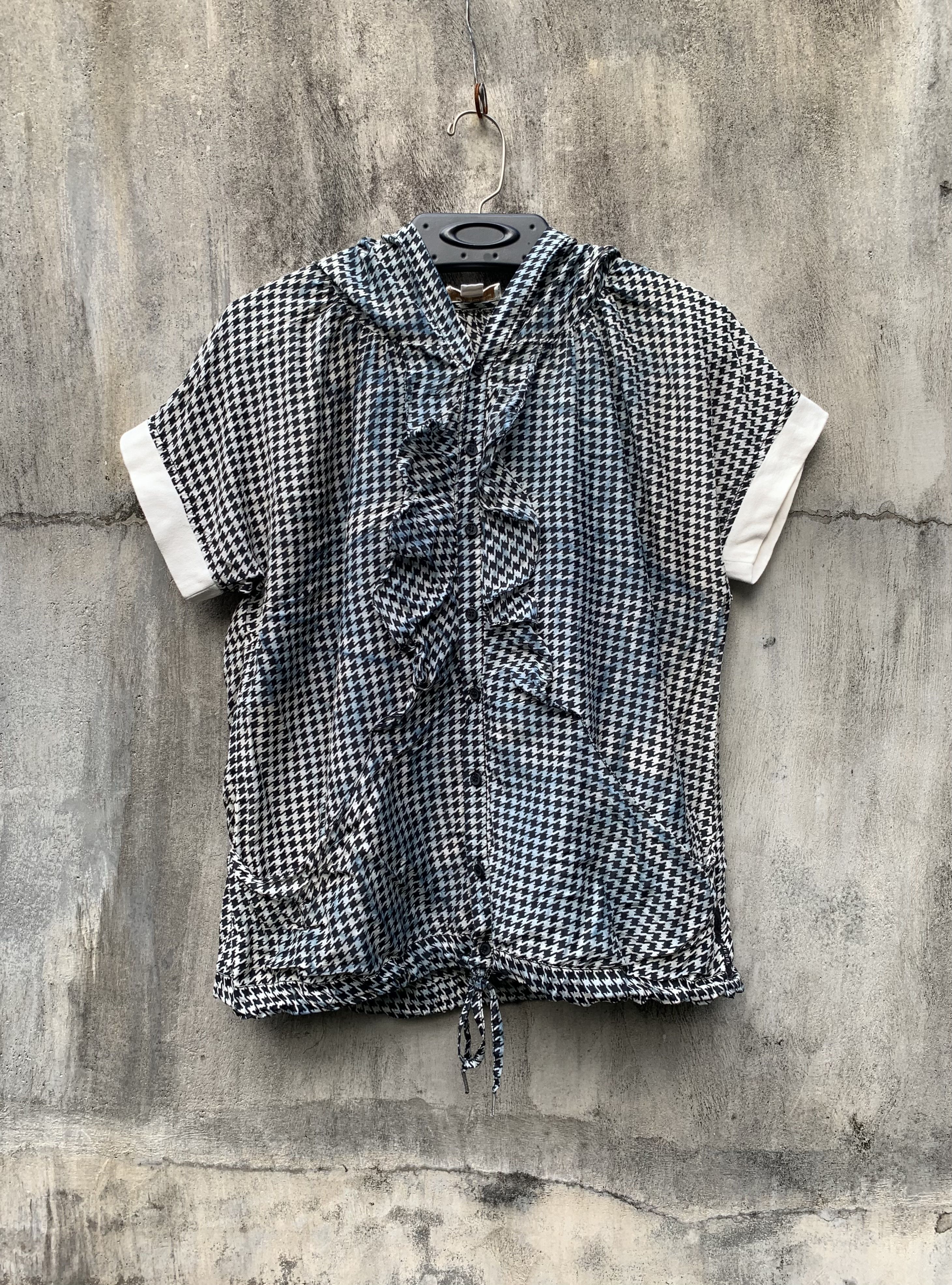 Diesel Diesel Short Sleeve Hooded Blouse Ruffles Houndstooth Patter Size S / US 4 / IT 40 - 1 Thumbnail
