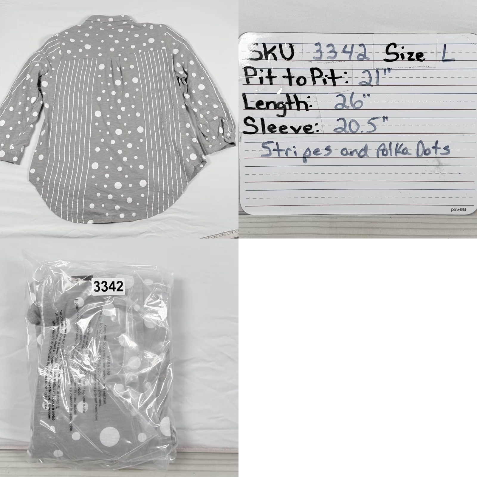 Vintage VINTAGE Wild Palms Tunic Top Large Polka Dot Stripe Button Front 3/4 Roll Tab Sleeve Size L / US 10 / IT 46 - 8 Thumbnail