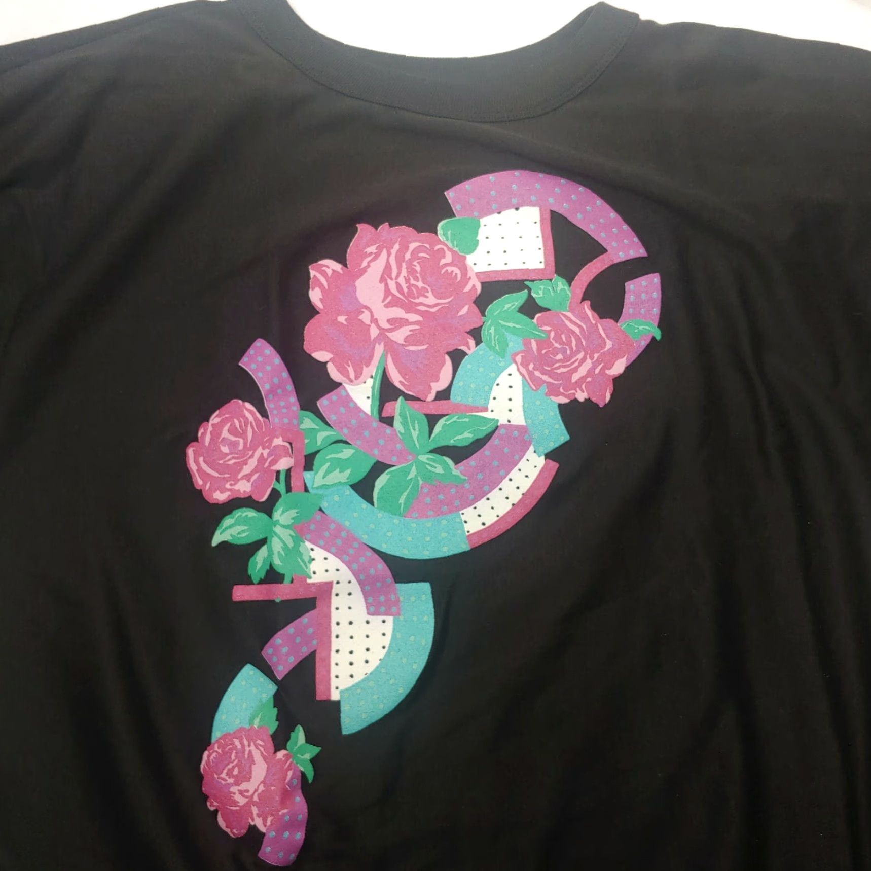 Vintage VINTAGE Xtrovert Womens L T Shirt Black Ringer Floral Geometric Graphic Roses Shirt Womens L Black Floral Geometric Retro Roses Size L / US 10 / IT 46 - 4 Thumbnail