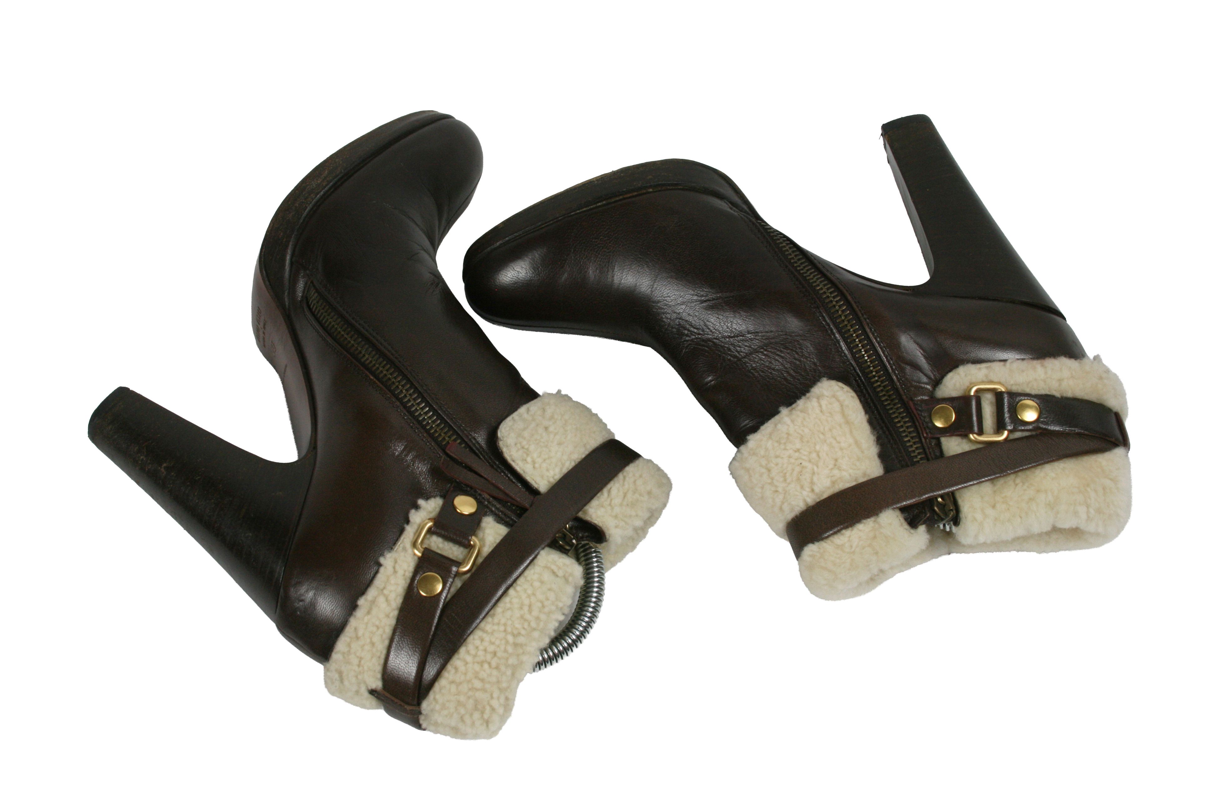 Miu Miu By Prada Ankle Heeled Sheerling Leather Boots Size US 6 / EU 39 - 12 Thumbnail