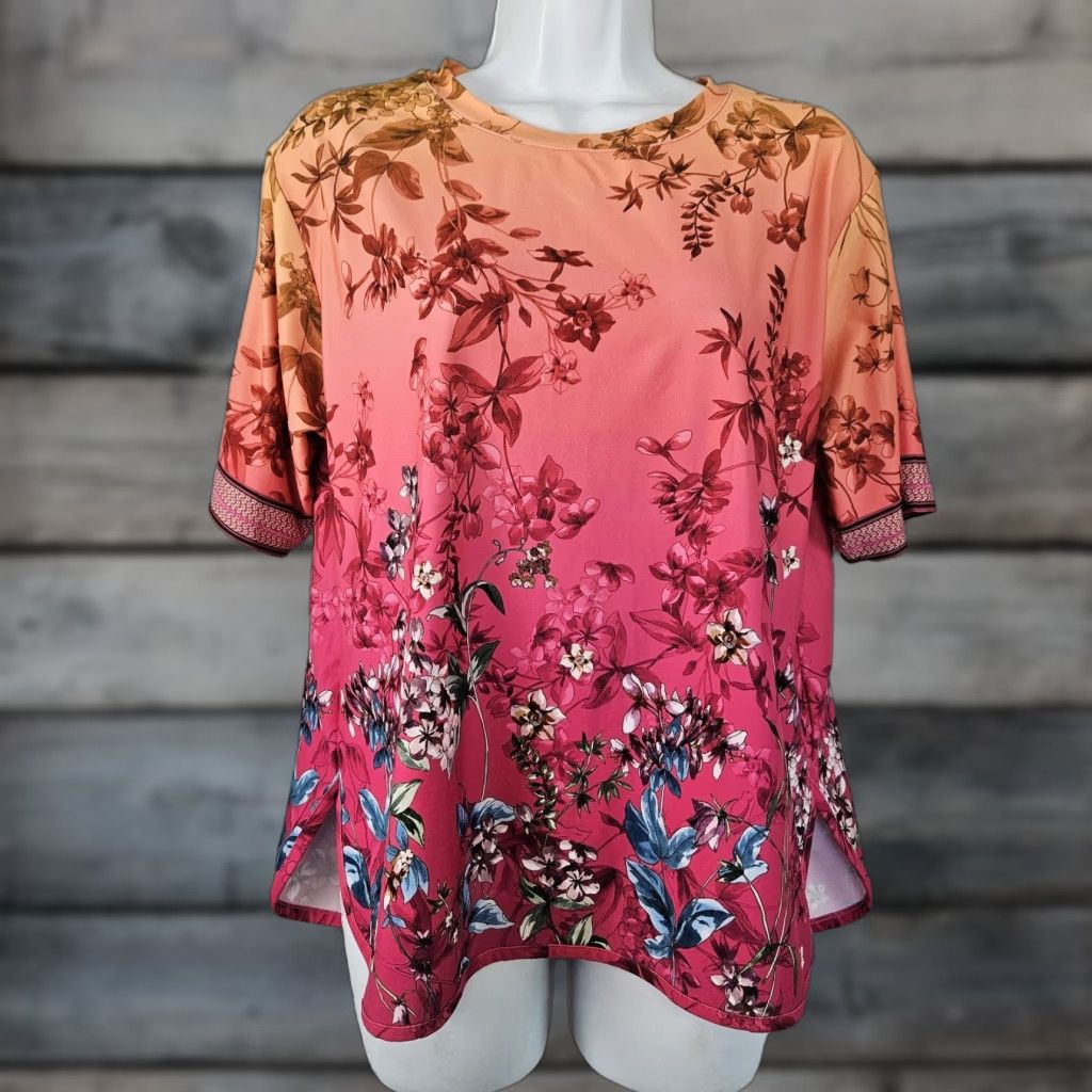Johnny Was Johnny Was Active Womens Top Sz Small Pink Orange Floral Blouse Shirt Womens Small Pink Floral 90s-Style Size S / US 4 / IT 40 - 1 Thumbnail