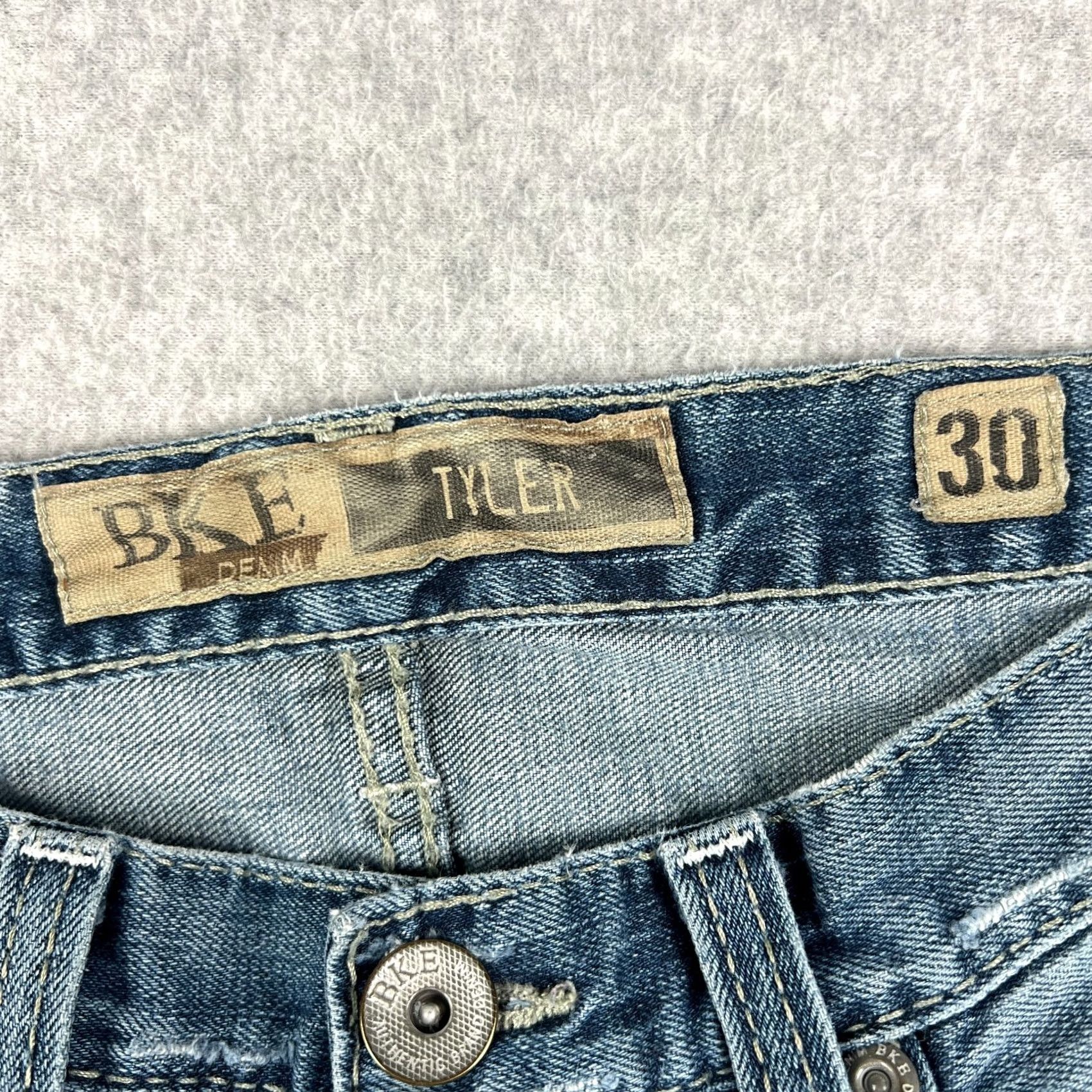 Vintage Buckle BKE Tyler Jeans Mens Blue Stretch Denim Straight Pants 30x30 Thick Stitch Size US 30 / EU 46 - 3 Thumbnail