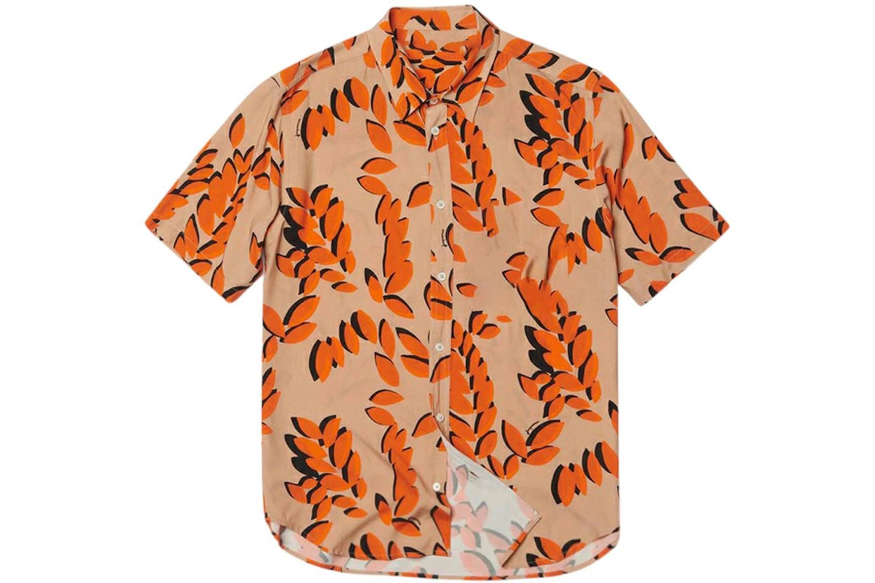 Designer Men's Leaves Print Shirt – Vibrant Orange Size US L / EU 52-54 / 3 - 2 Thumbnail