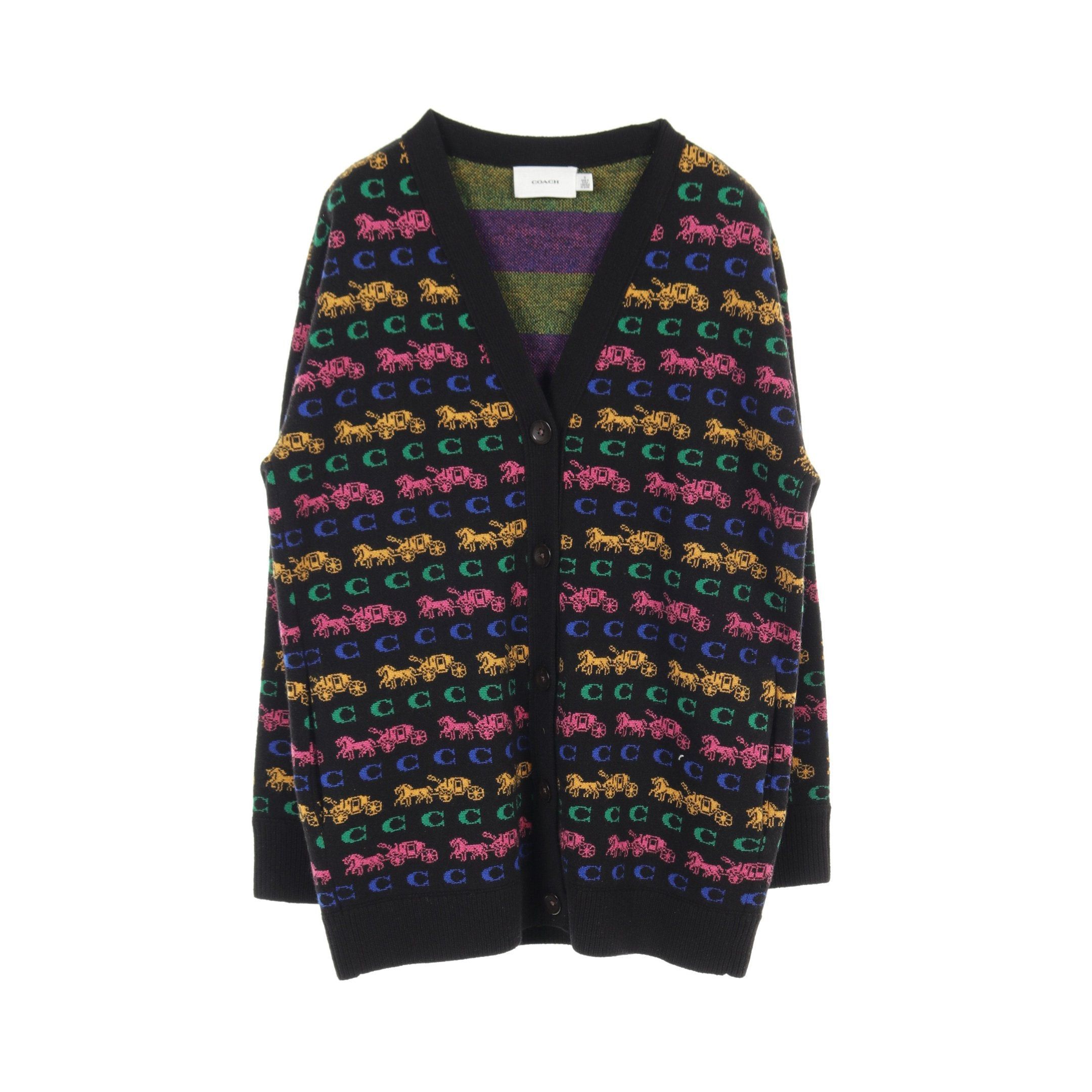 Coach Coach Hose And Carriage Cardigan V-Neck Wool Black Multicolor Size ONE SIZE - 1 Thumbnail