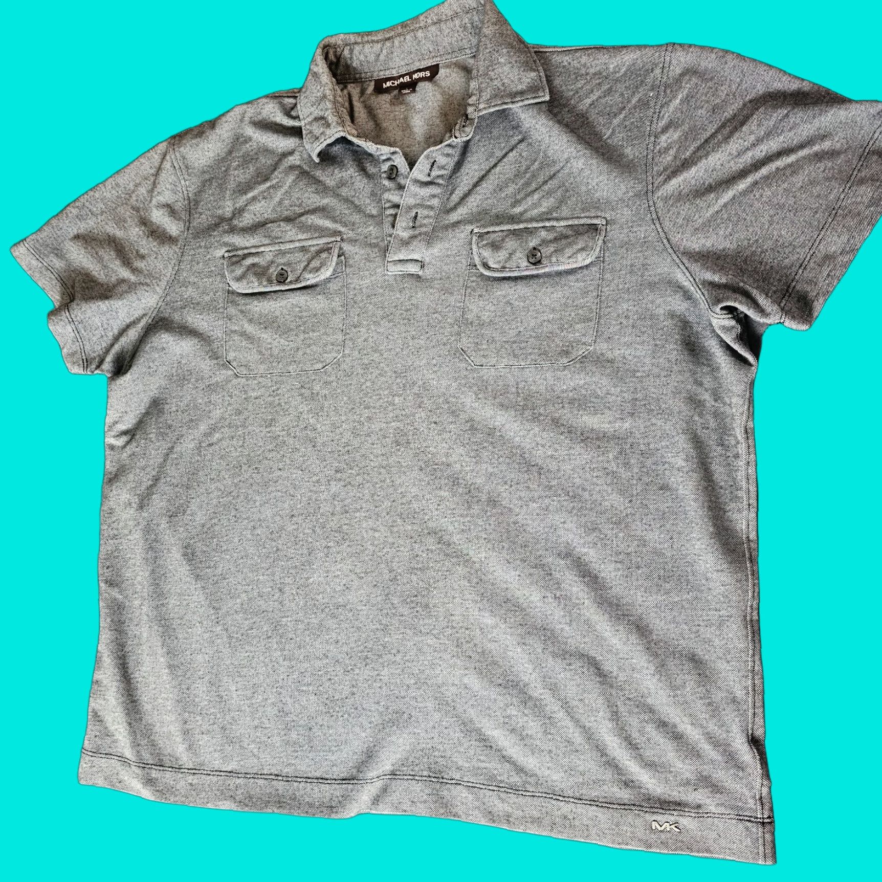 Michael Kors MICHAEL KORS Casual Polo Shirt Men L Gray Black Cotton Blend Slim Short Sleeve Collared Band Designer All Seasons Easy Care Lightweight Size US L / EU 52-54 / 3 - 1 Thumbnail